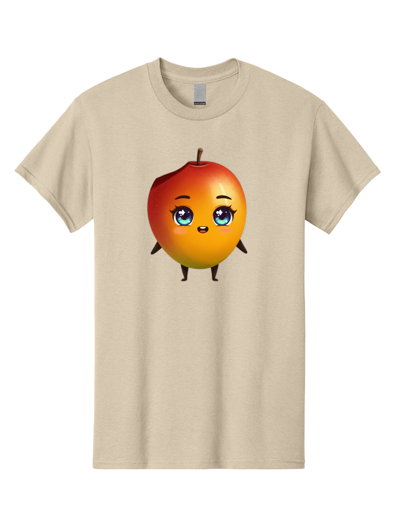 Mango-1 Men'S Graphic Tee, 100% Cotton, Comfortable Casual Summer Wear, Machine Washable, Cartoon Apple, Kawaii Fruit, Adorable Character, Big Eyes, Sweet Expression, Playful Design, Vibrant Colors, Fun Illustration, Kawaii Art Bac128