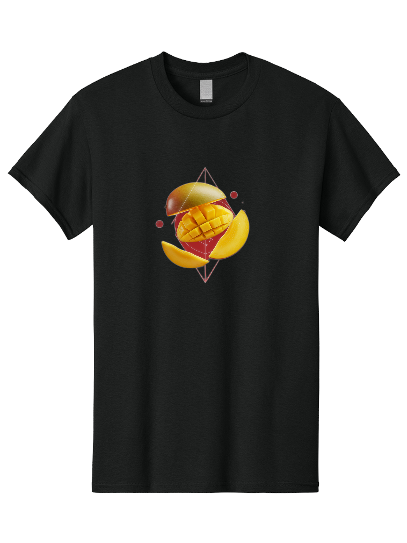 Mango-2 Men'S Graphic Tee, 100% Cotton, Comfortable Casual Summer Wear, Machine Washable, Mango Fruit, Sliced Mango, Yellow Fruit, Tropical Flavors, Juicy Texture, Fruit Arrangement, Geometric Shapes, Fresh Produce, Healthy Snack Bac129