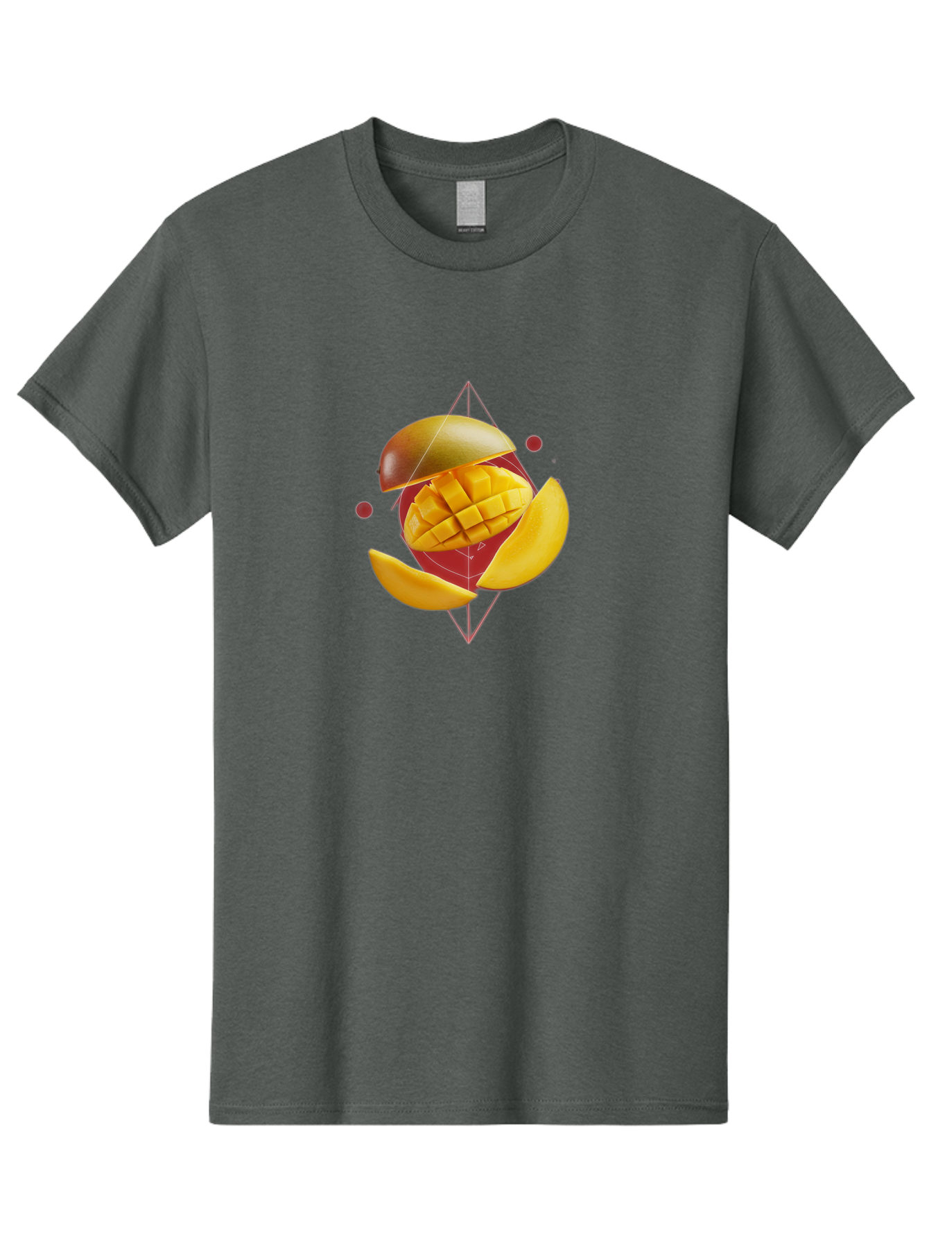 Mango-2 Men'S Graphic Tee, 100% Cotton, Comfortable Casual Summer Wear, Machine Washable, Mango Fruit, Sliced Mango, Yellow Fruit, Tropical Flavors, Juicy Texture, Fruit Arrangement, Geometric Shapes, Fresh Produce, Healthy Snack Bac129