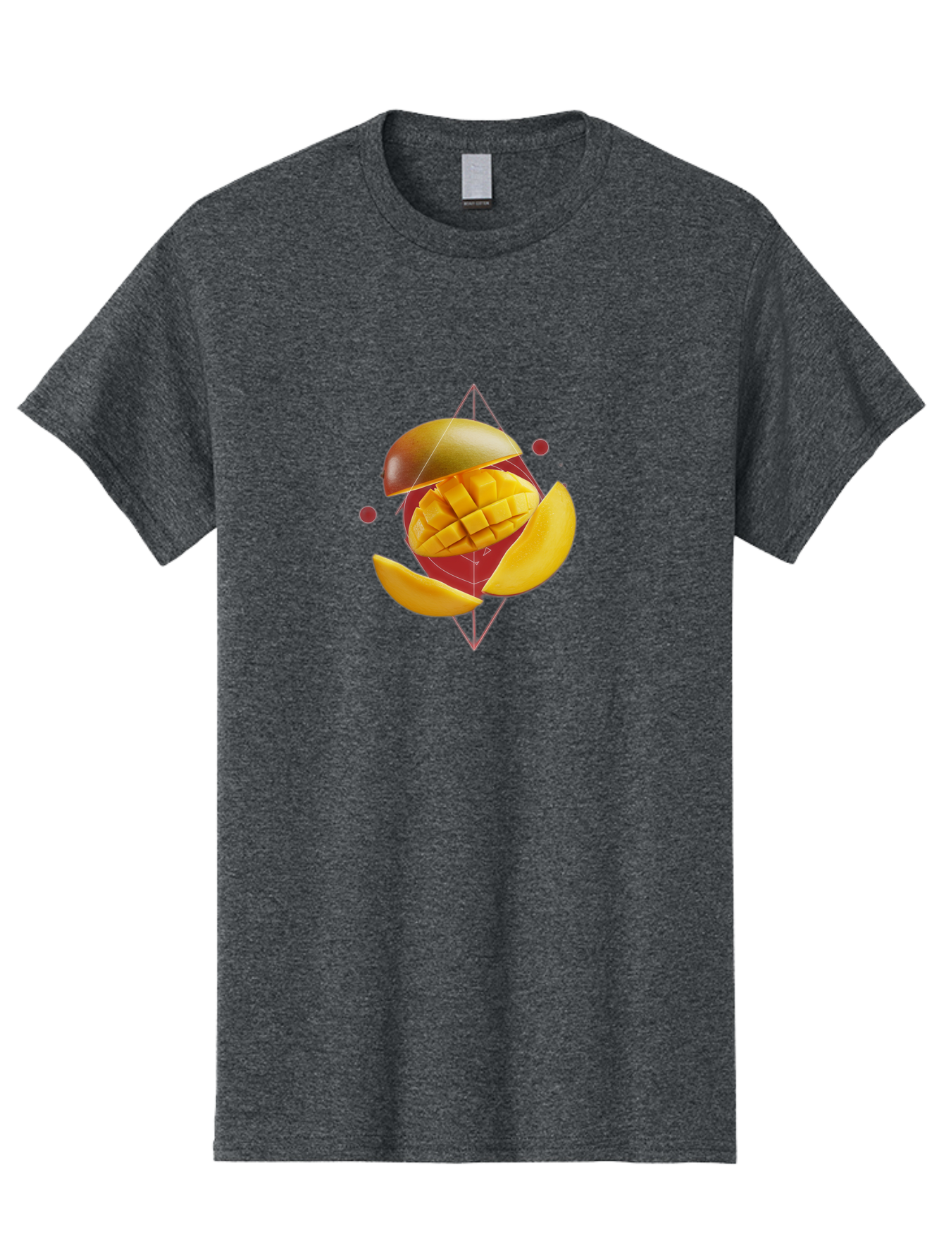 Mango-2 Men'S Graphic Tee, 100% Cotton, Comfortable Casual Summer Wear, Machine Washable, Mango Fruit, Sliced Mango, Yellow Fruit, Tropical Flavors, Juicy Texture, Fruit Arrangement, Geometric Shapes, Fresh Produce, Healthy Snack Bac129