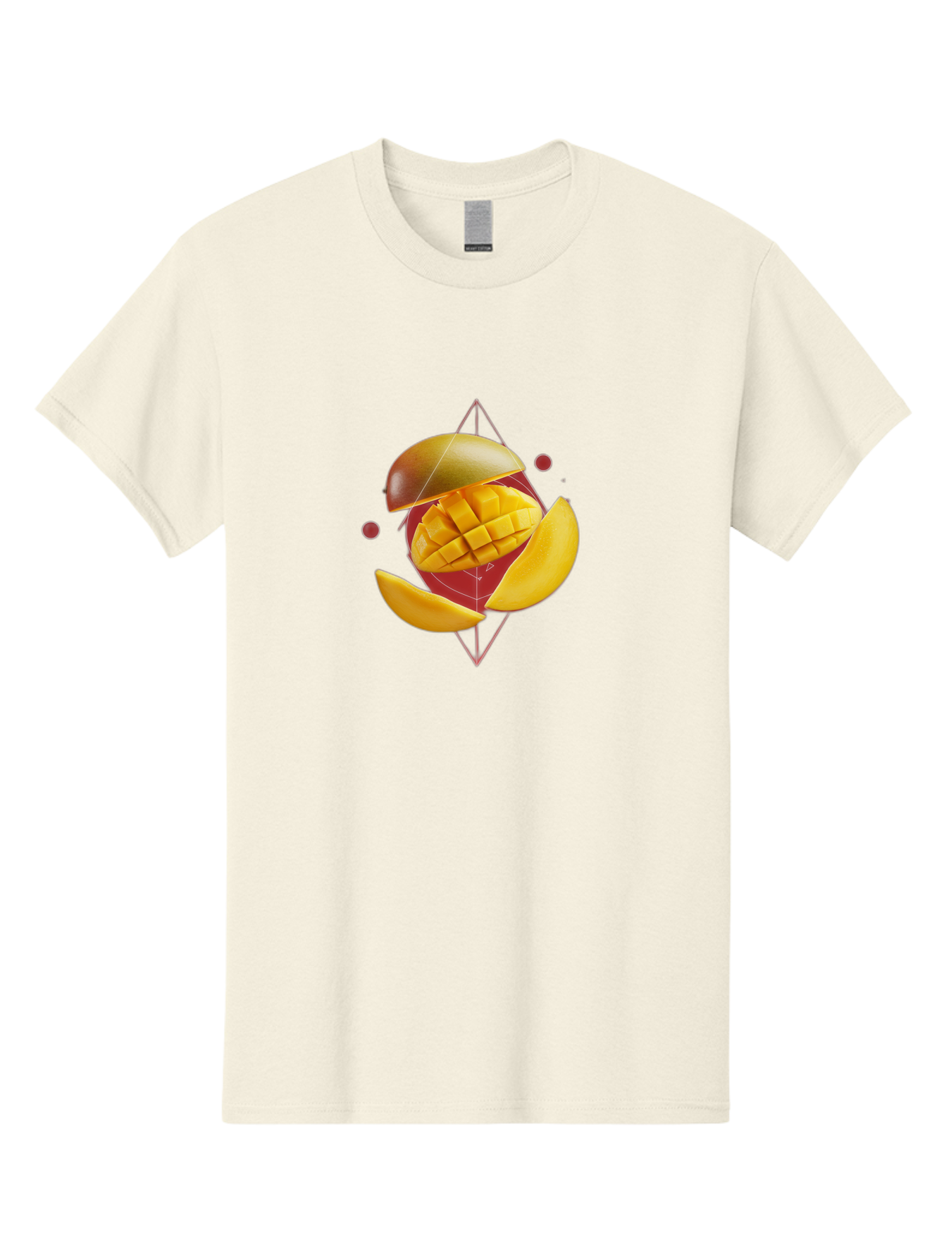 Mango-2 Men'S Graphic Tee, 100% Cotton, Comfortable Casual Summer Wear, Machine Washable, Mango Fruit, Sliced Mango, Yellow Fruit, Tropical Flavors, Juicy Texture, Fruit Arrangement, Geometric Shapes, Fresh Produce, Healthy Snack Bac129