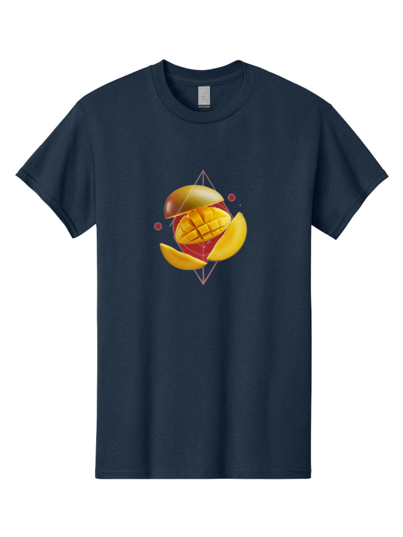Mango-2 Men'S Graphic Tee, 100% Cotton, Comfortable Casual Summer Wear, Machine Washable, Mango Fruit, Sliced Mango, Yellow Fruit, Tropical Flavors, Juicy Texture, Fruit Arrangement, Geometric Shapes, Fresh Produce, Healthy Snack Bac129