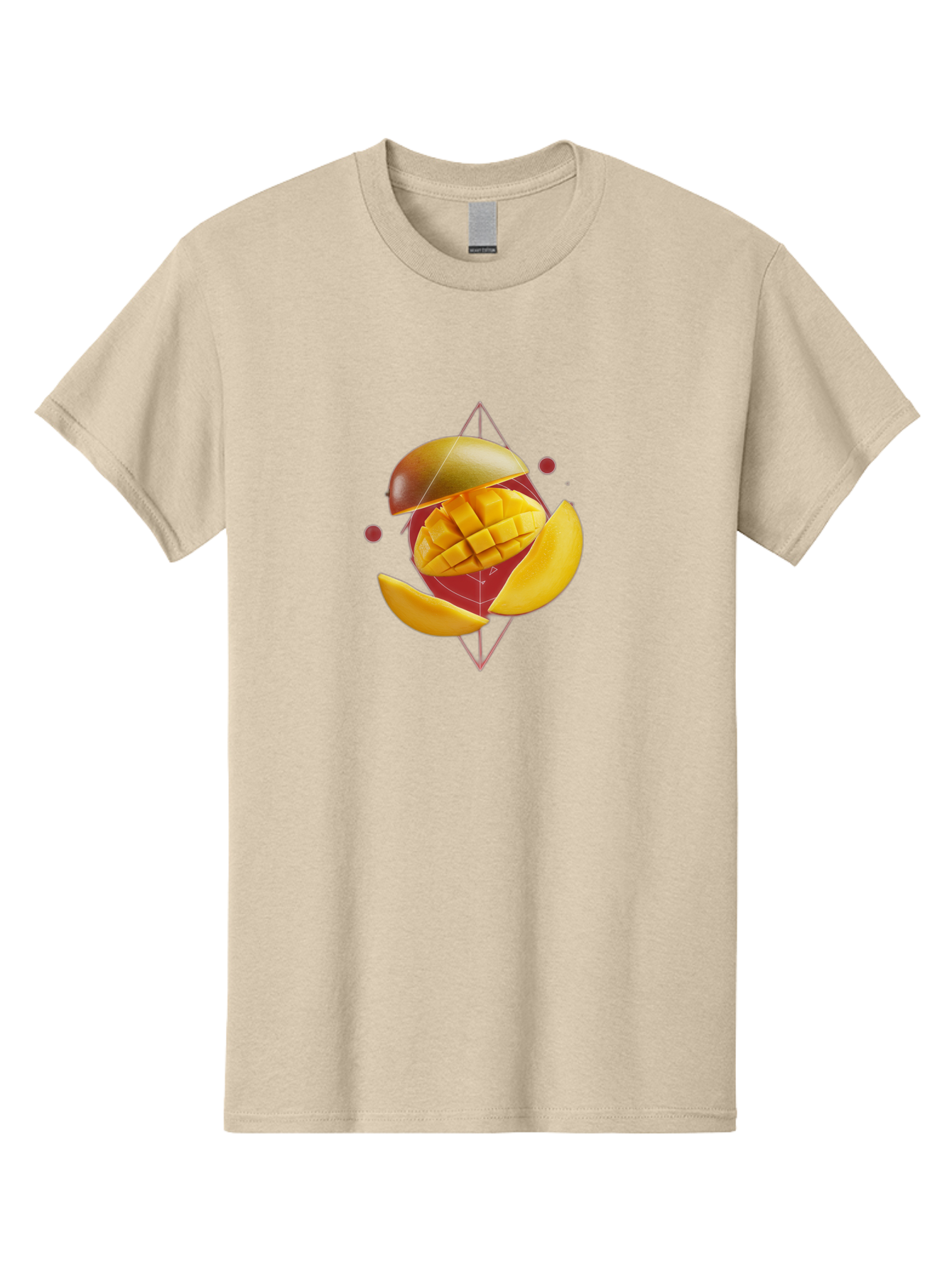 Mango-2 Men'S Graphic Tee, 100% Cotton, Comfortable Casual Summer Wear, Machine Washable, Mango Fruit, Sliced Mango, Yellow Fruit, Tropical Flavors, Juicy Texture, Fruit Arrangement, Geometric Shapes, Fresh Produce, Healthy Snack Bac129