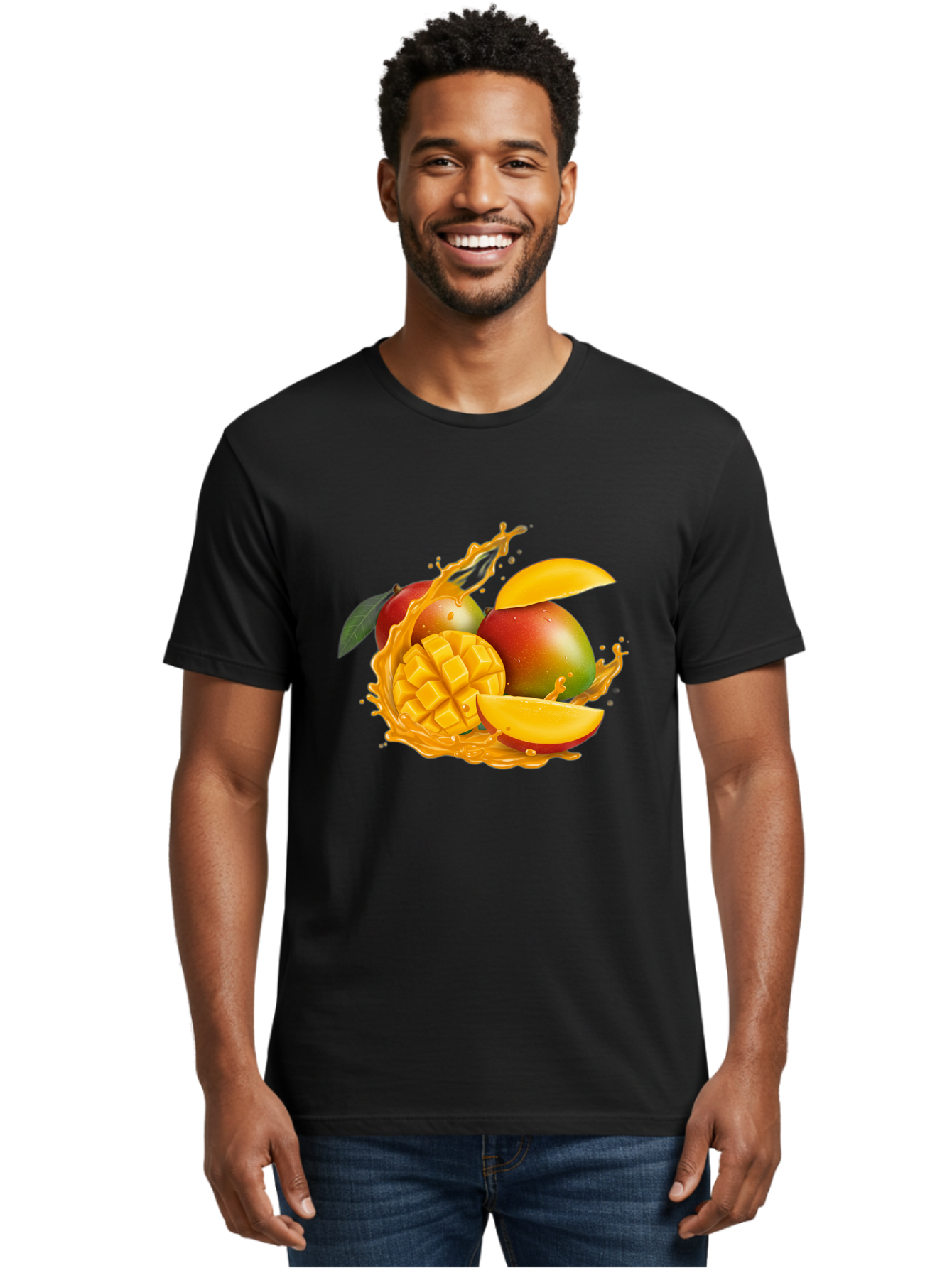 Mango-6 Men'S Graphic Tee, 100% Cotton, Comfortable Casual Summer Wear, Machine Washable, Juicy Mango, Mango Slices, Mango Chunks, Fresh Fruit, Tropical Fruit, Vibrant Colors, Splashing Juice, Mango Juice Bac133