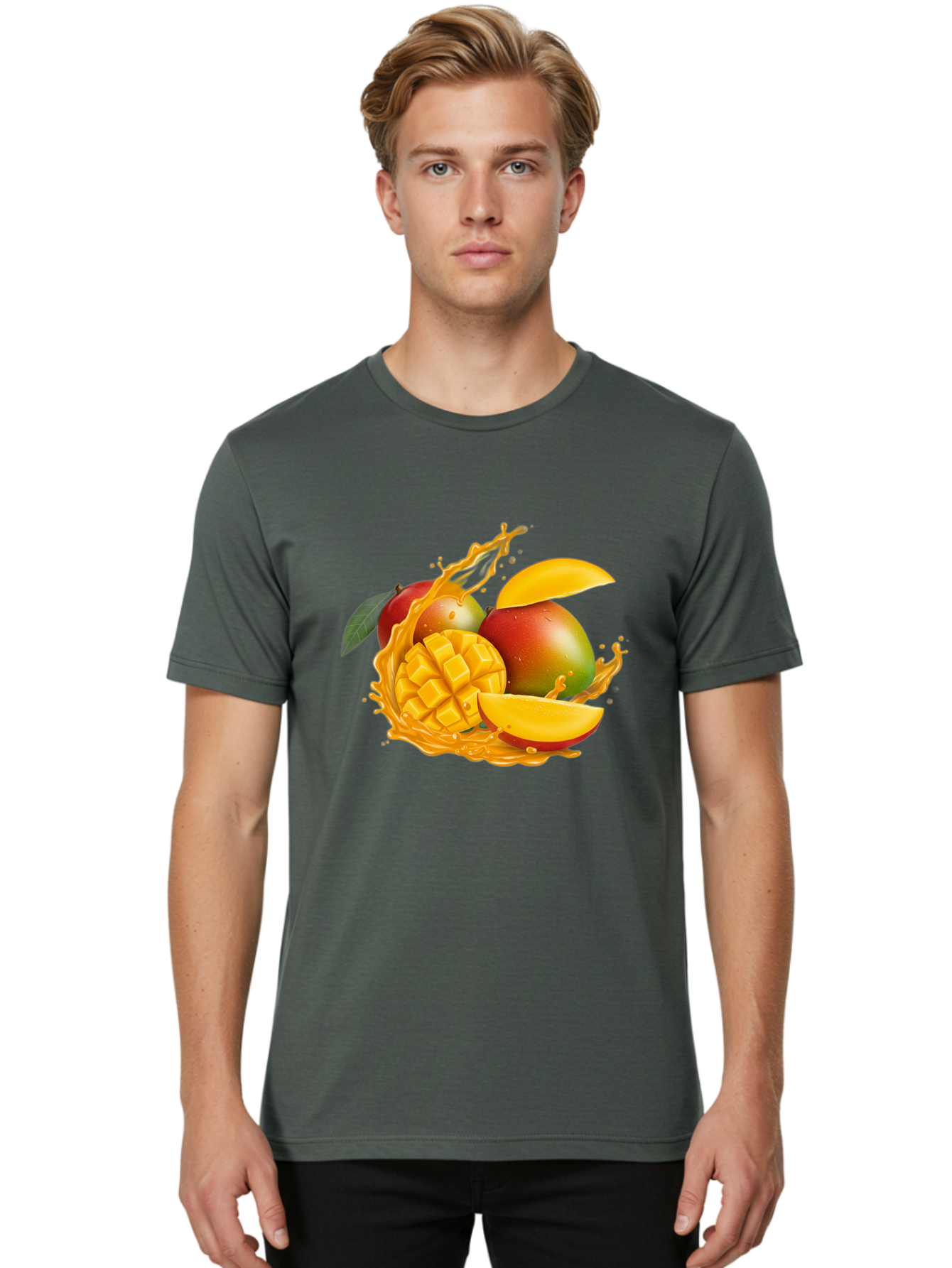 Mango-6 Men'S Graphic Tee, 100% Cotton, Comfortable Casual Summer Wear, Machine Washable, Juicy Mango, Mango Slices, Mango Chunks, Fresh Fruit, Tropical Fruit, Vibrant Colors, Splashing Juice, Mango Juice Bac133