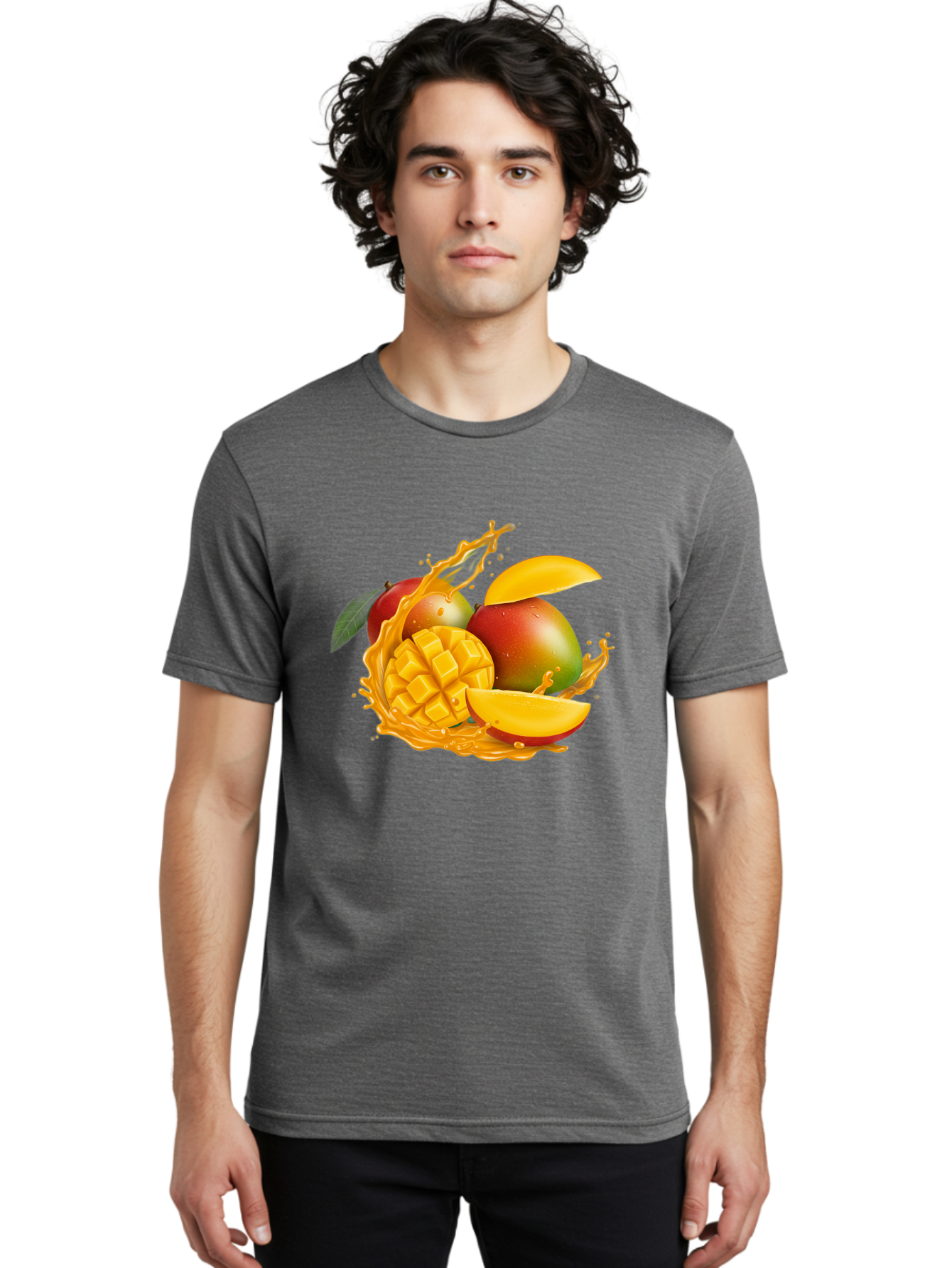 Mango-6 Men'S Graphic Tee, 100% Cotton, Comfortable Casual Summer Wear, Machine Washable, Juicy Mango, Mango Slices, Mango Chunks, Fresh Fruit, Tropical Fruit, Vibrant Colors, Splashing Juice, Mango Juice Bac133