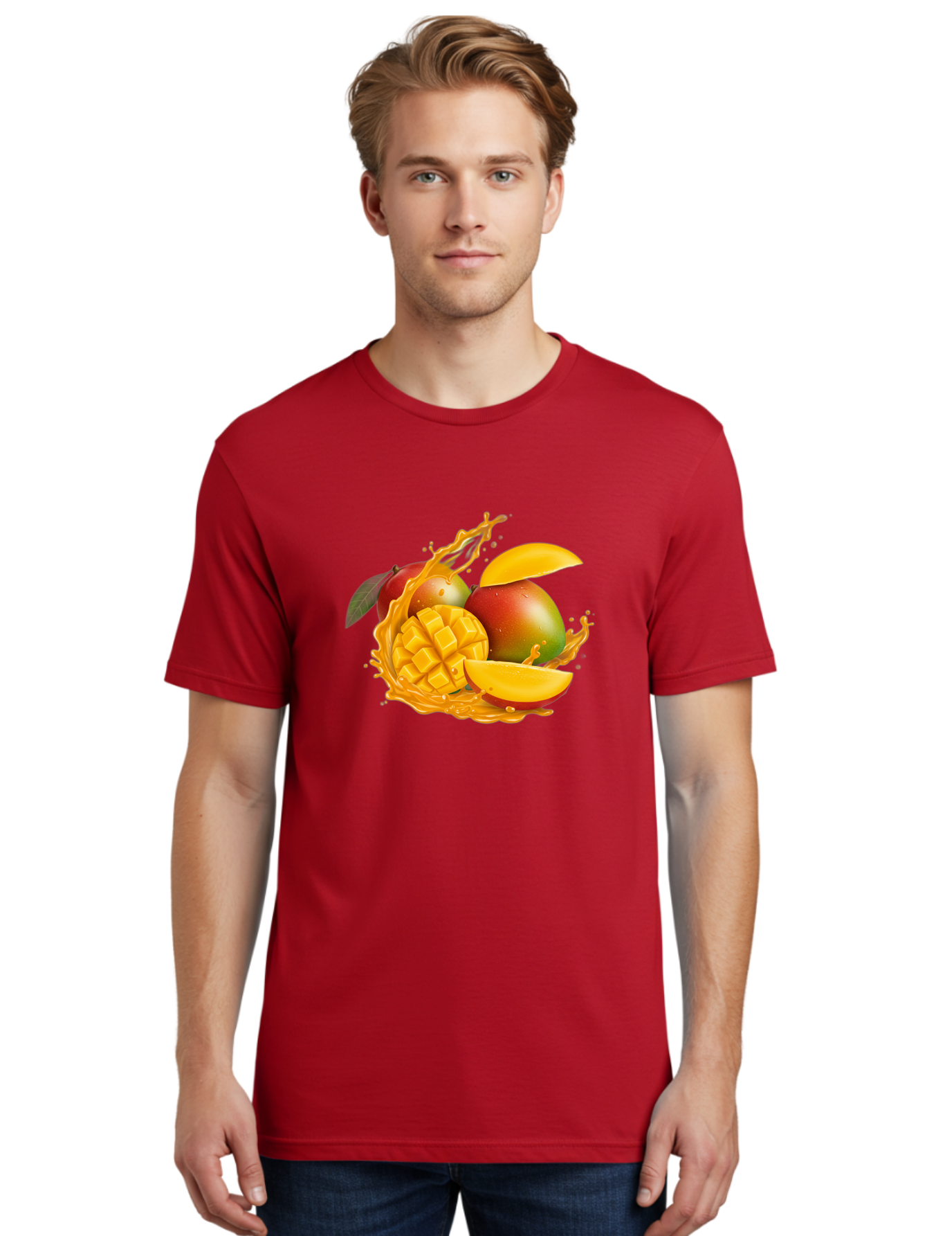 Mango-6 Men'S Graphic Tee, 100% Cotton, Comfortable Casual Summer Wear, Machine Washable, Juicy Mango, Mango Slices, Mango Chunks, Fresh Fruit, Tropical Fruit, Vibrant Colors, Splashing Juice, Mango Juice Bac133