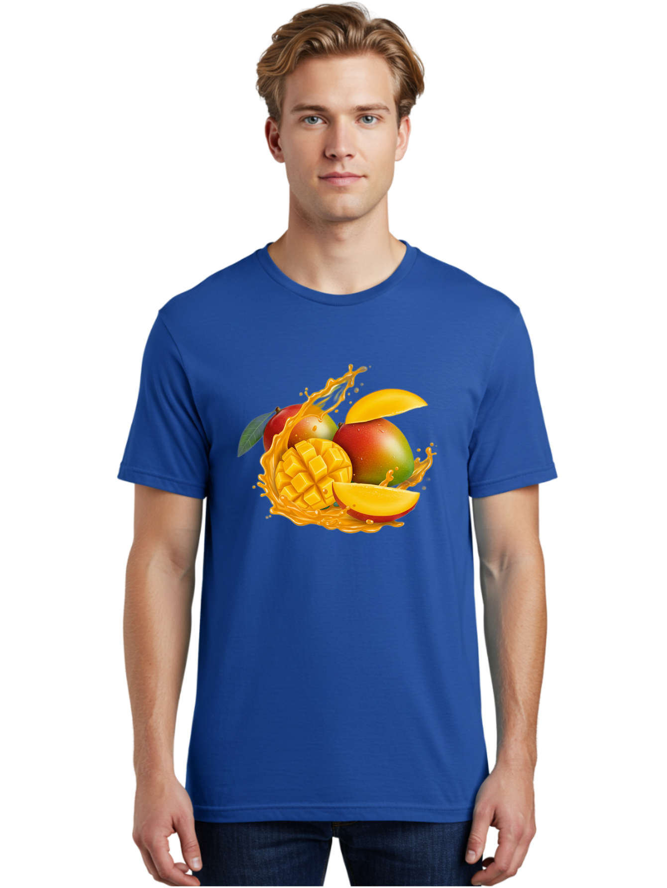 Mango-6 Men'S Graphic Tee, 100% Cotton, Comfortable Casual Summer Wear, Machine Washable, Juicy Mango, Mango Slices, Mango Chunks, Fresh Fruit, Tropical Fruit, Vibrant Colors, Splashing Juice, Mango Juice Bac133