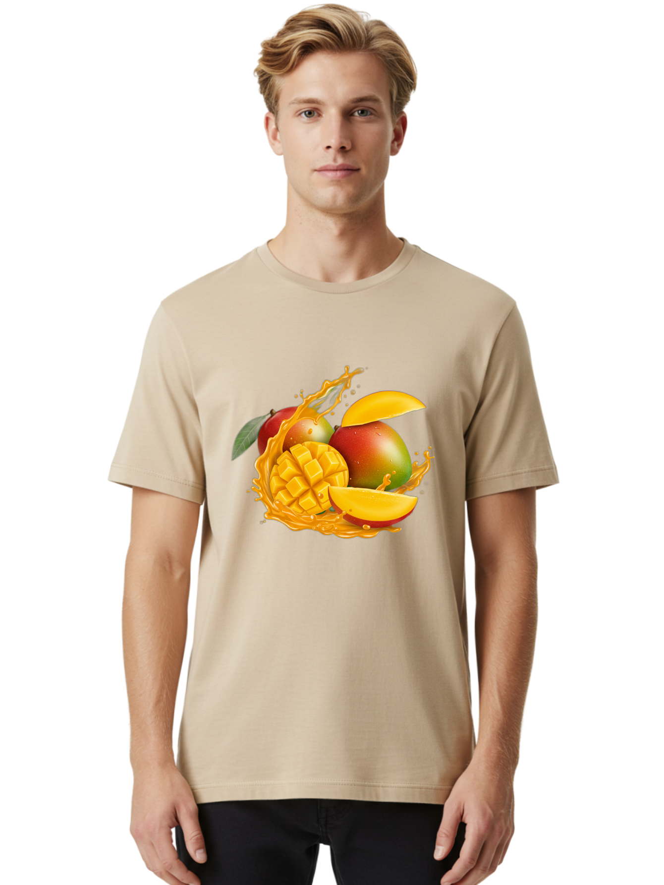 Mango-6 Men'S Graphic Tee, 100% Cotton, Comfortable Casual Summer Wear, Machine Washable, Juicy Mango, Mango Slices, Mango Chunks, Fresh Fruit, Tropical Fruit, Vibrant Colors, Splashing Juice, Mango Juice Bac133