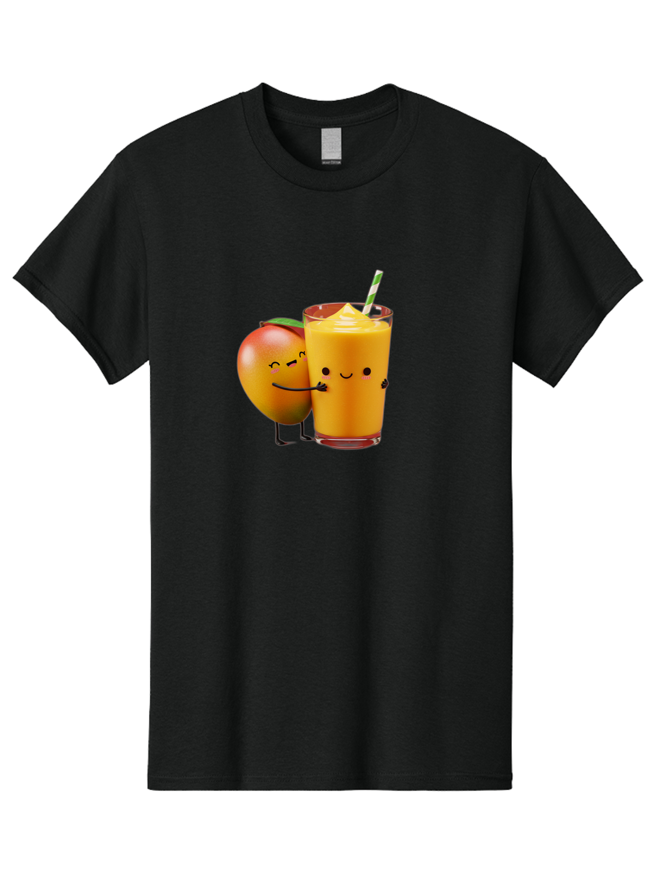 Mango-And-Smoothie Men'S Graphic Tee, 100% Cotton, Comfortable Casual Summer Wear, Machine Washable, Mango Smoothie, Mango Characters, Funny Illustration, Healthy Drink, Cartoon Fruit, Refreshing Beverage, Orange Juice, Happy Face, Bac134