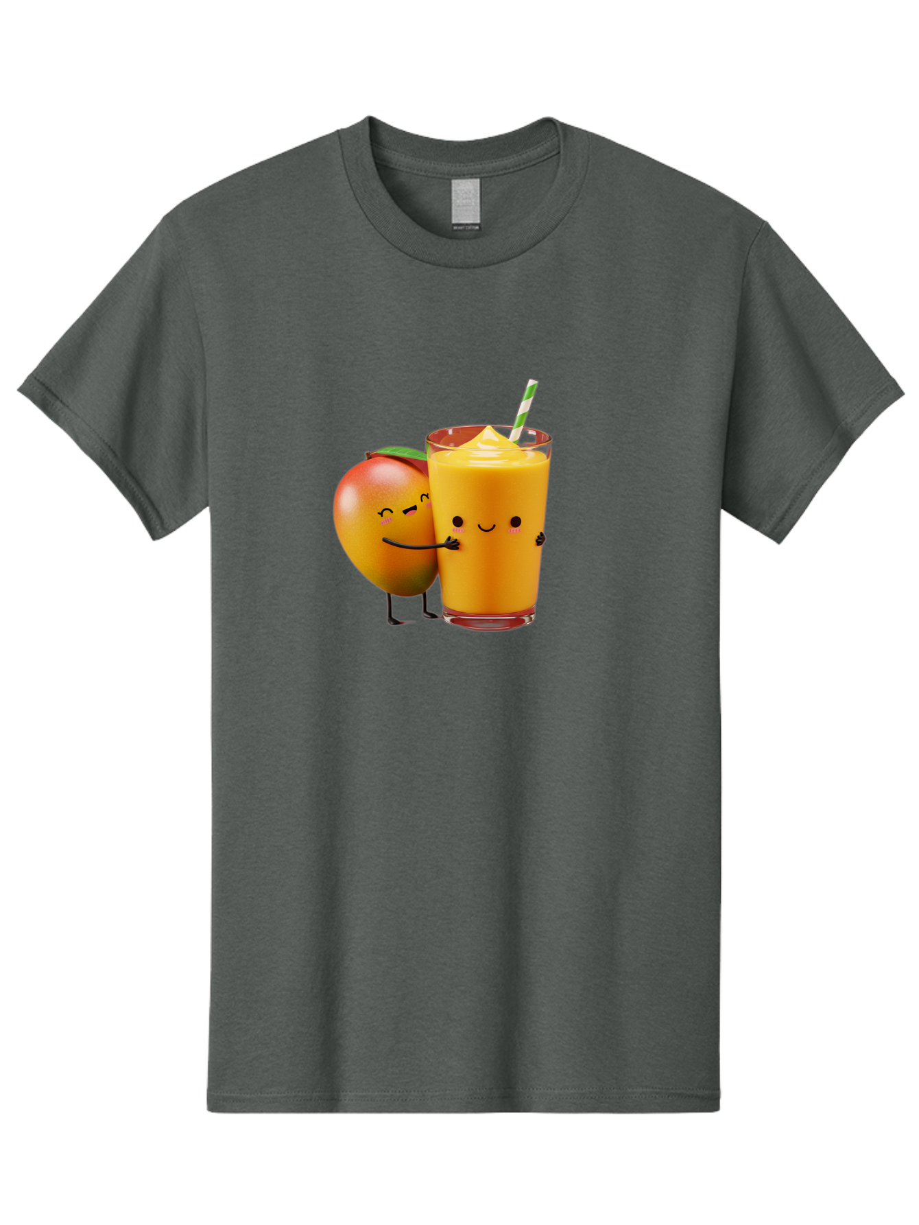 Mango-And-Smoothie Men'S Graphic Tee, 100% Cotton, Comfortable Casual Summer Wear, Machine Washable, Mango Smoothie, Mango Characters, Funny Illustration, Healthy Drink, Cartoon Fruit, Refreshing Beverage, Orange Juice, Happy Face, Bac134