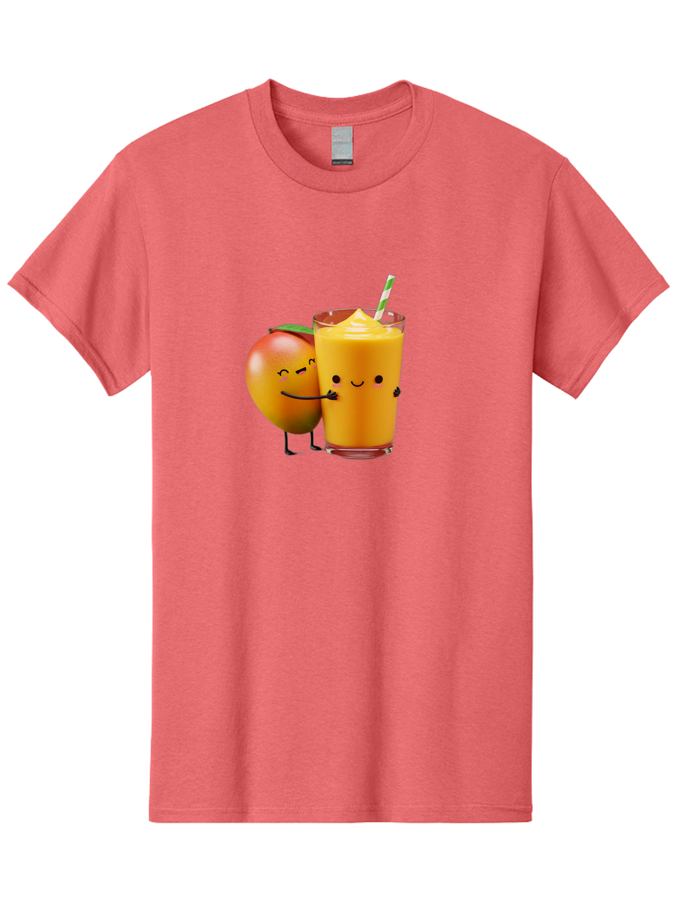 Mango-And-Smoothie Men'S Graphic Tee, 100% Cotton, Comfortable Casual Summer Wear, Machine Washable, Mango Smoothie, Mango Characters, Funny Illustration, Healthy Drink, Cartoon Fruit, Refreshing Beverage, Orange Juice, Happy Face, Bac134
