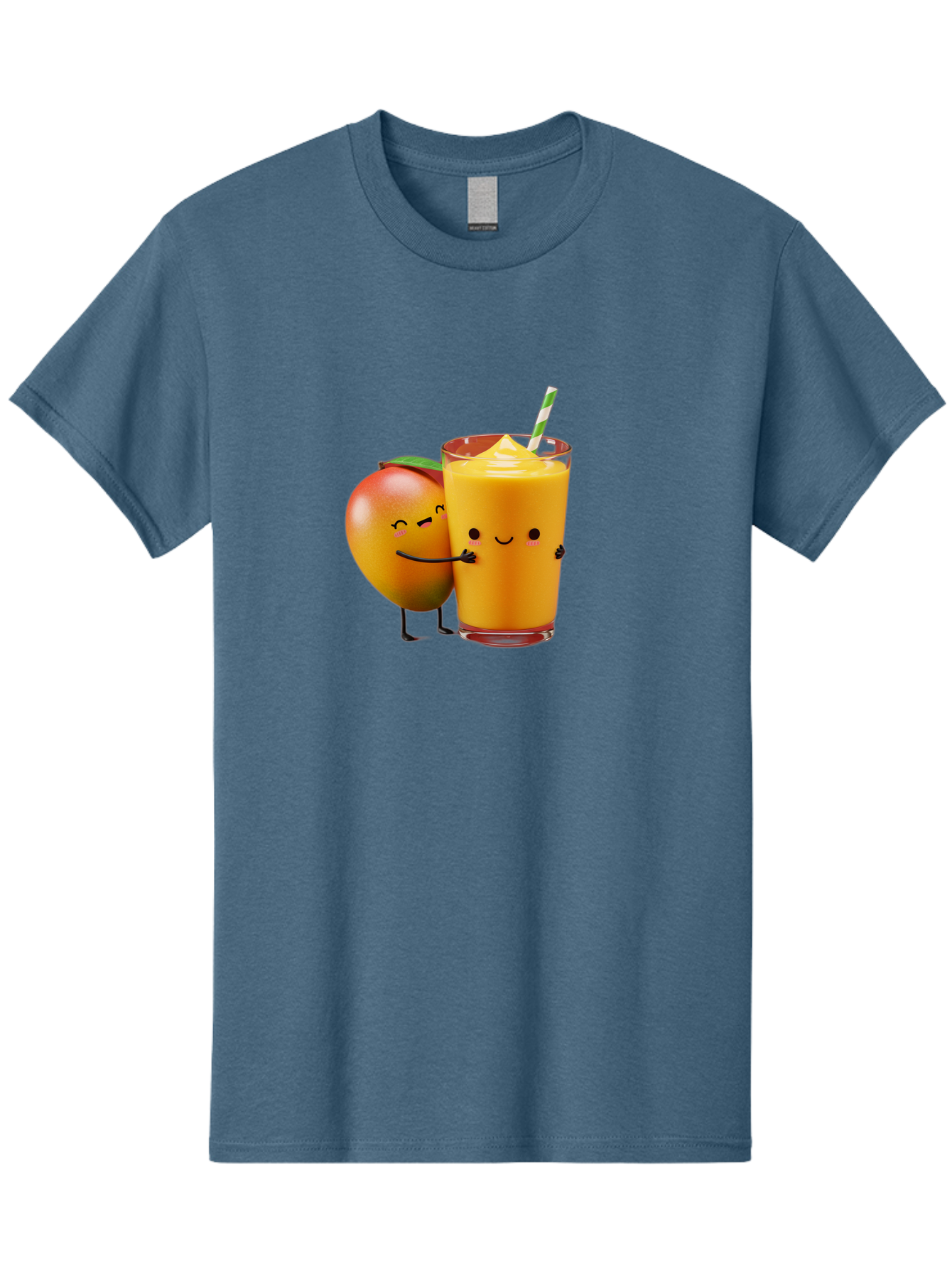 Mango-And-Smoothie Men'S Graphic Tee, 100% Cotton, Comfortable Casual Summer Wear, Machine Washable, Mango Smoothie, Mango Characters, Funny Illustration, Healthy Drink, Cartoon Fruit, Refreshing Beverage, Orange Juice, Happy Face, Bac134