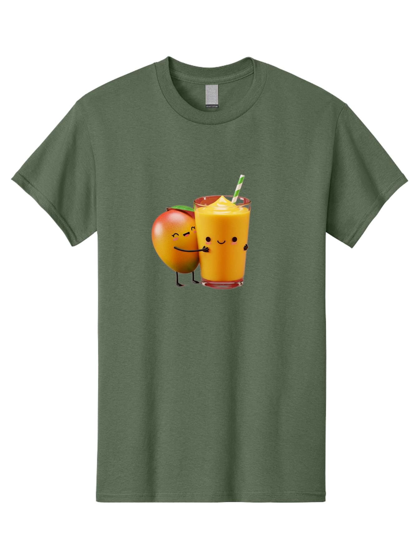 Mango-And-Smoothie Men'S Graphic Tee, 100% Cotton, Comfortable Casual Summer Wear, Machine Washable, Mango Smoothie, Mango Characters, Funny Illustration, Healthy Drink, Cartoon Fruit, Refreshing Beverage, Orange Juice, Happy Face, Bac134