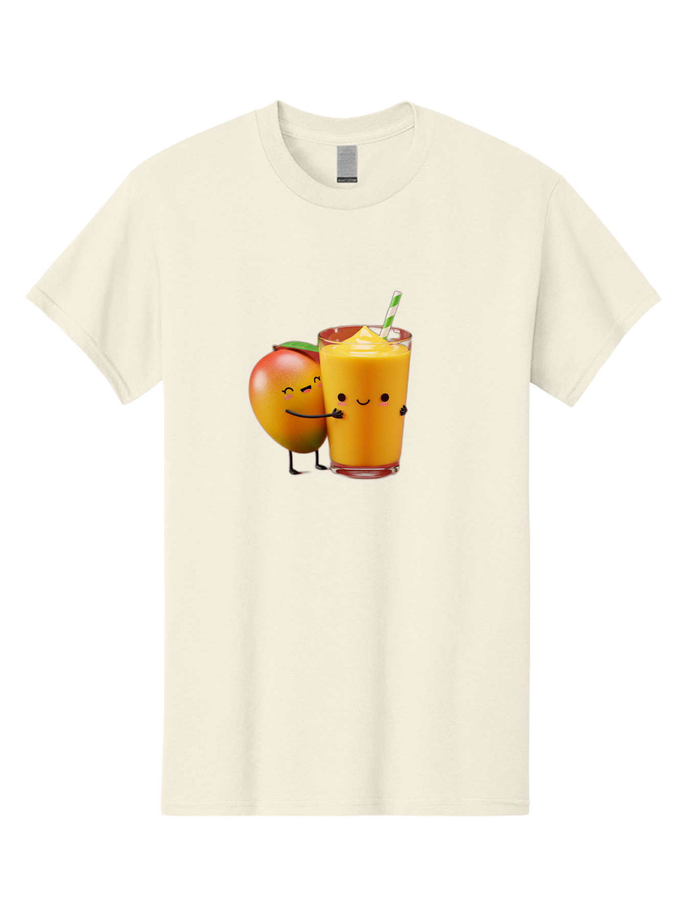 Mango-And-Smoothie Men'S Graphic Tee, 100% Cotton, Comfortable Casual Summer Wear, Machine Washable, Mango Smoothie, Mango Characters, Funny Illustration, Healthy Drink, Cartoon Fruit, Refreshing Beverage, Orange Juice, Happy Face, Bac134