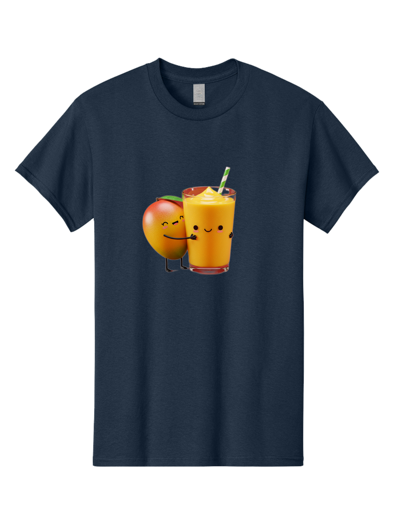 Mango-And-Smoothie Men'S Graphic Tee, 100% Cotton, Comfortable Casual Summer Wear, Machine Washable, Mango Smoothie, Mango Characters, Funny Illustration, Healthy Drink, Cartoon Fruit, Refreshing Beverage, Orange Juice, Happy Face, Bac134