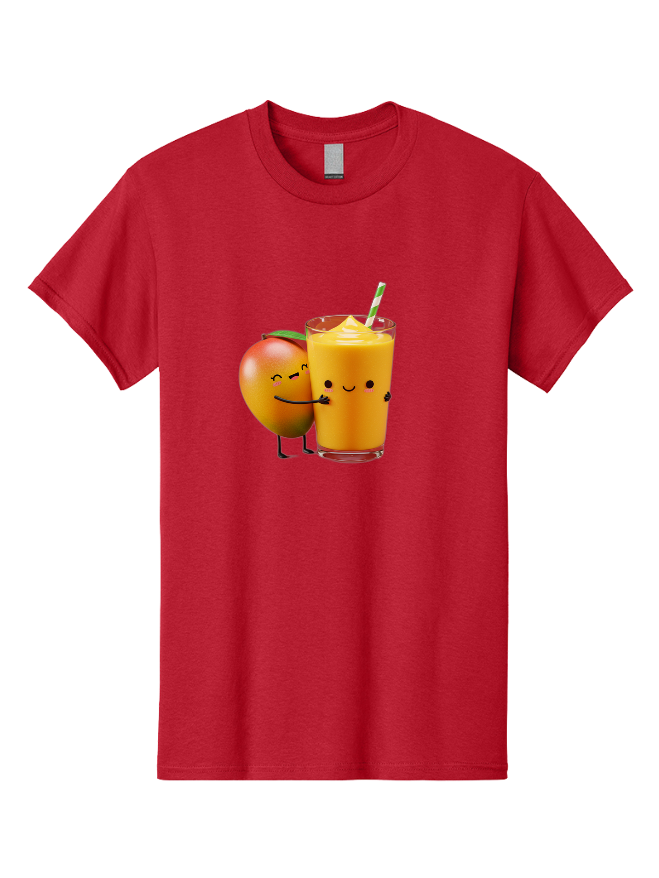 Mango-And-Smoothie Men'S Graphic Tee, 100% Cotton, Comfortable Casual Summer Wear, Machine Washable, Mango Smoothie, Mango Characters, Funny Illustration, Healthy Drink, Cartoon Fruit, Refreshing Beverage, Orange Juice, Happy Face, Bac134