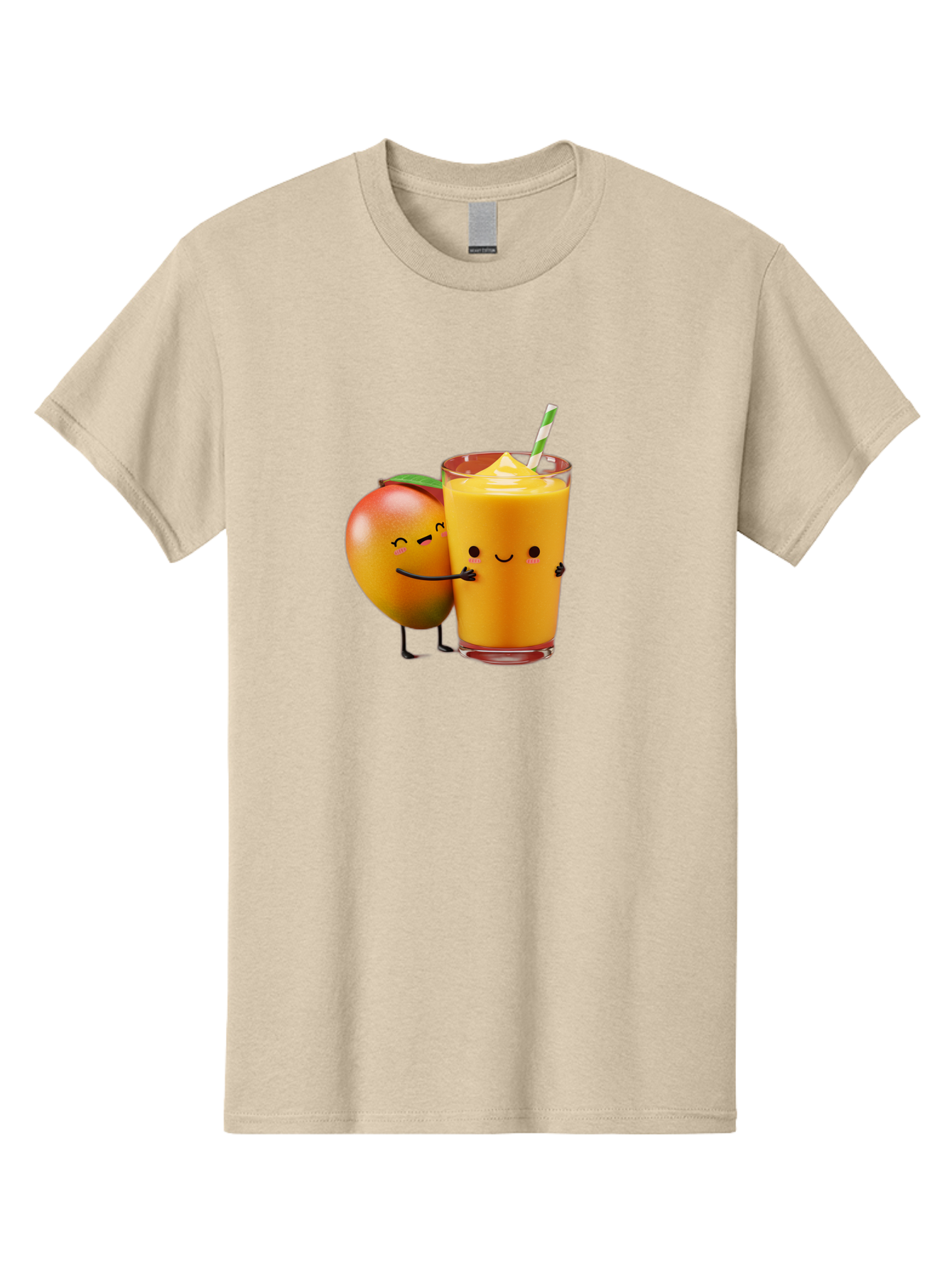 Mango-And-Smoothie Men'S Graphic Tee, 100% Cotton, Comfortable Casual Summer Wear, Machine Washable, Mango Smoothie, Mango Characters, Funny Illustration, Healthy Drink, Cartoon Fruit, Refreshing Beverage, Orange Juice, Happy Face, Bac134