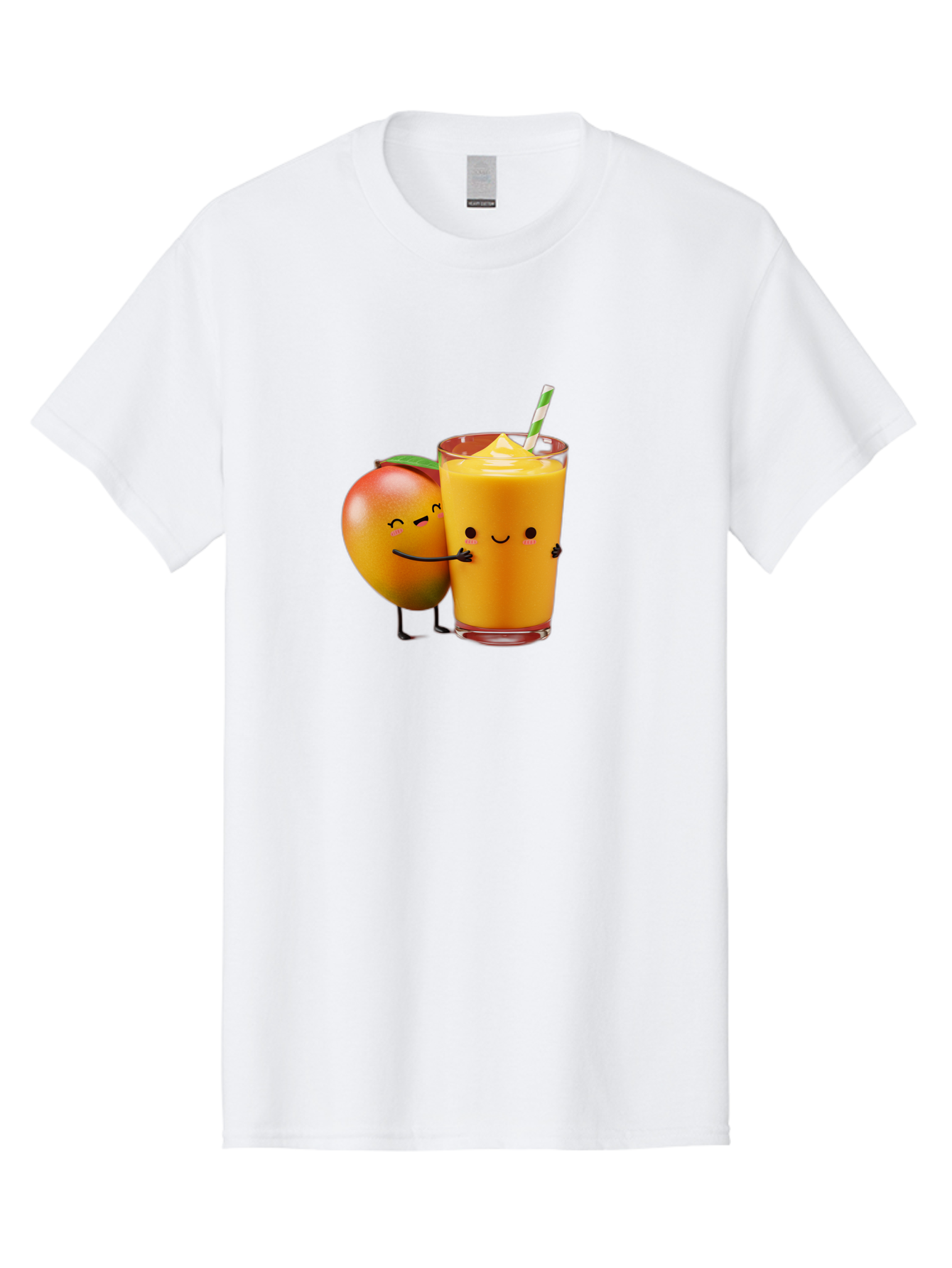 Mango-And-Smoothie Men'S Graphic Tee, 100% Cotton, Comfortable Casual Summer Wear, Machine Washable, Mango Smoothie, Mango Characters, Funny Illustration, Healthy Drink, Cartoon Fruit, Refreshing Beverage, Orange Juice, Happy Face, Bac134