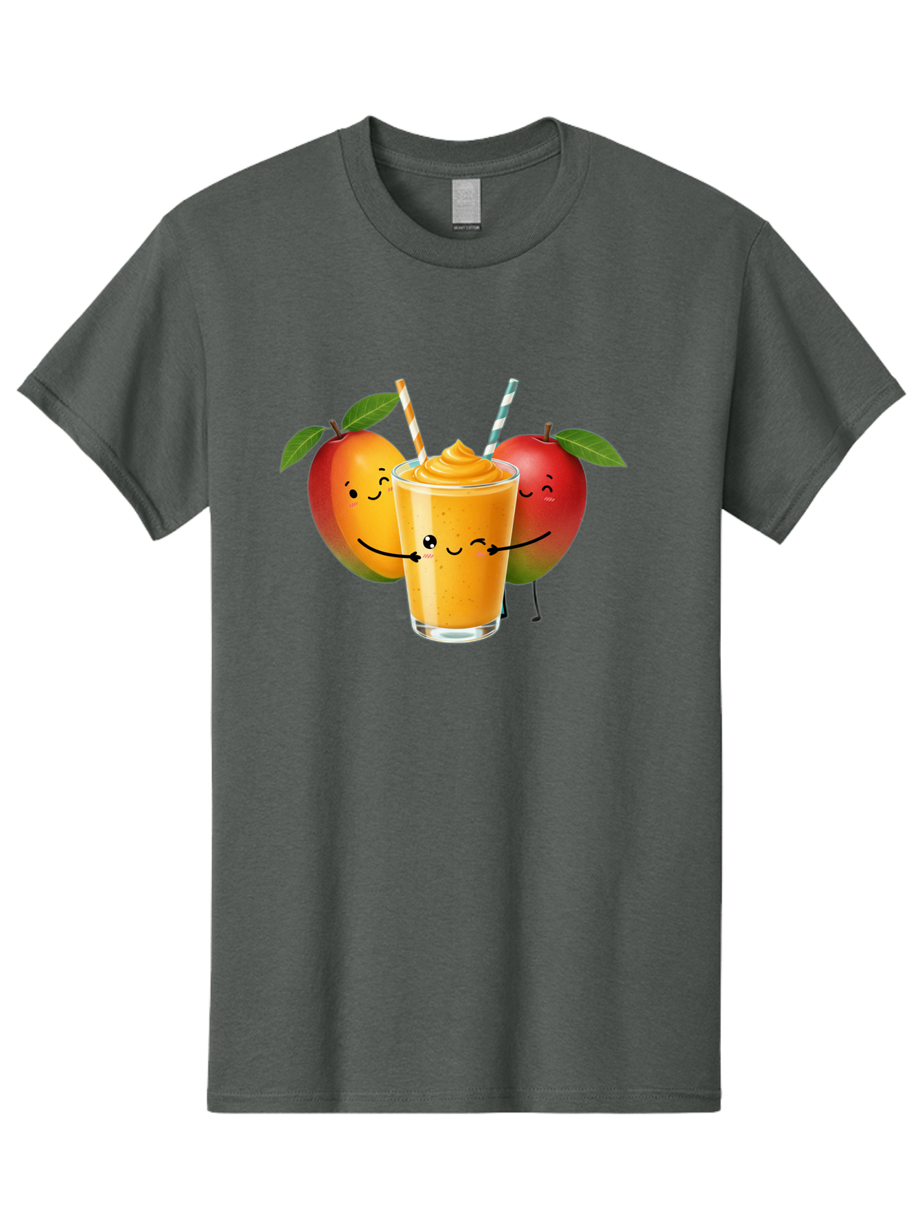 Mango-Apple-Smoothie Men'S Graphic Tee, 100% Cotton, Comfortable Casual Summer Wear, Machine Washable, Mango Smoothie, Apple Characters, Orange Drink, Cartoon Style, Happy Fruits, Smiling Faces, Healthy Beverage, Refreshing Drink, Bac135