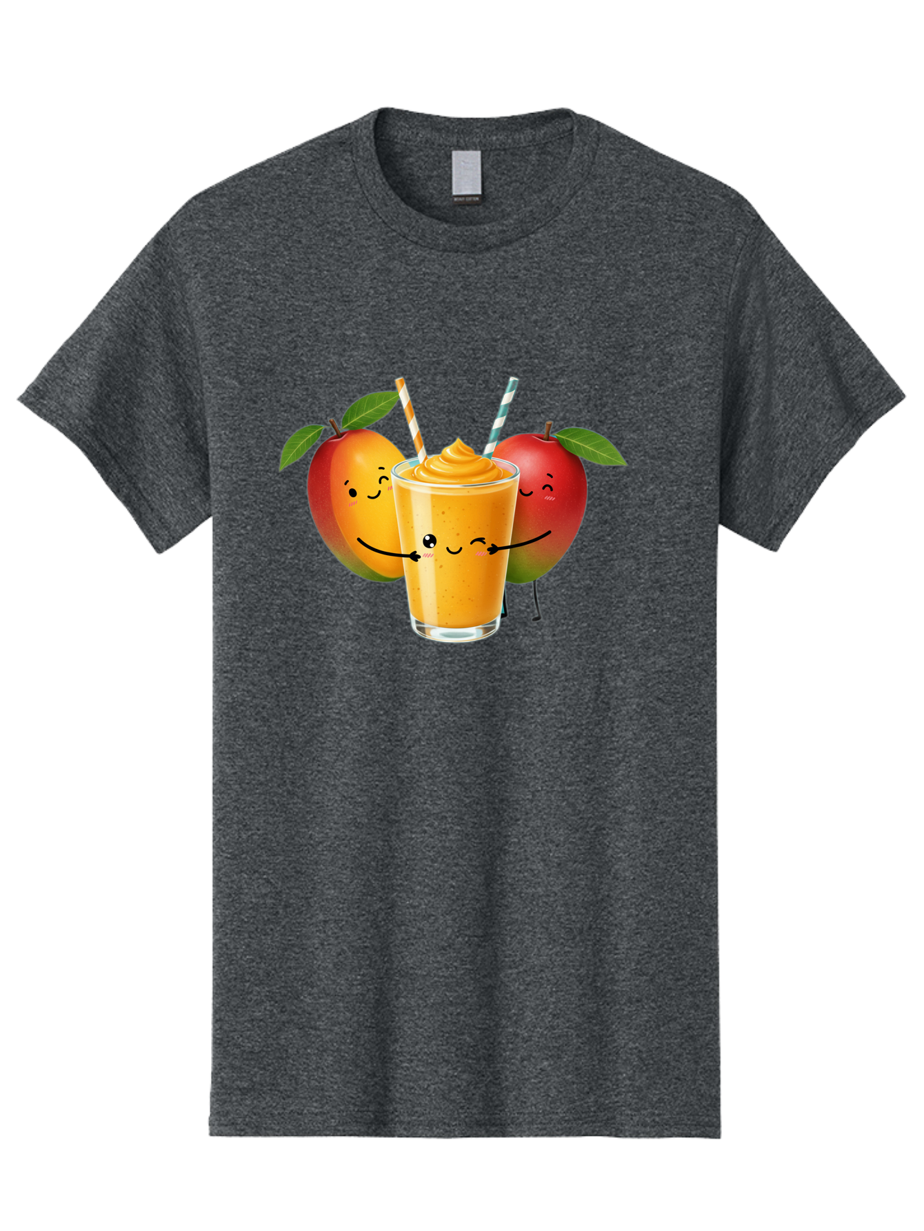 Mango-Apple-Smoothie Men'S Graphic Tee, 100% Cotton, Comfortable Casual Summer Wear, Machine Washable, Mango Smoothie, Apple Characters, Orange Drink, Cartoon Style, Happy Fruits, Smiling Faces, Healthy Beverage, Refreshing Drink, Bac135