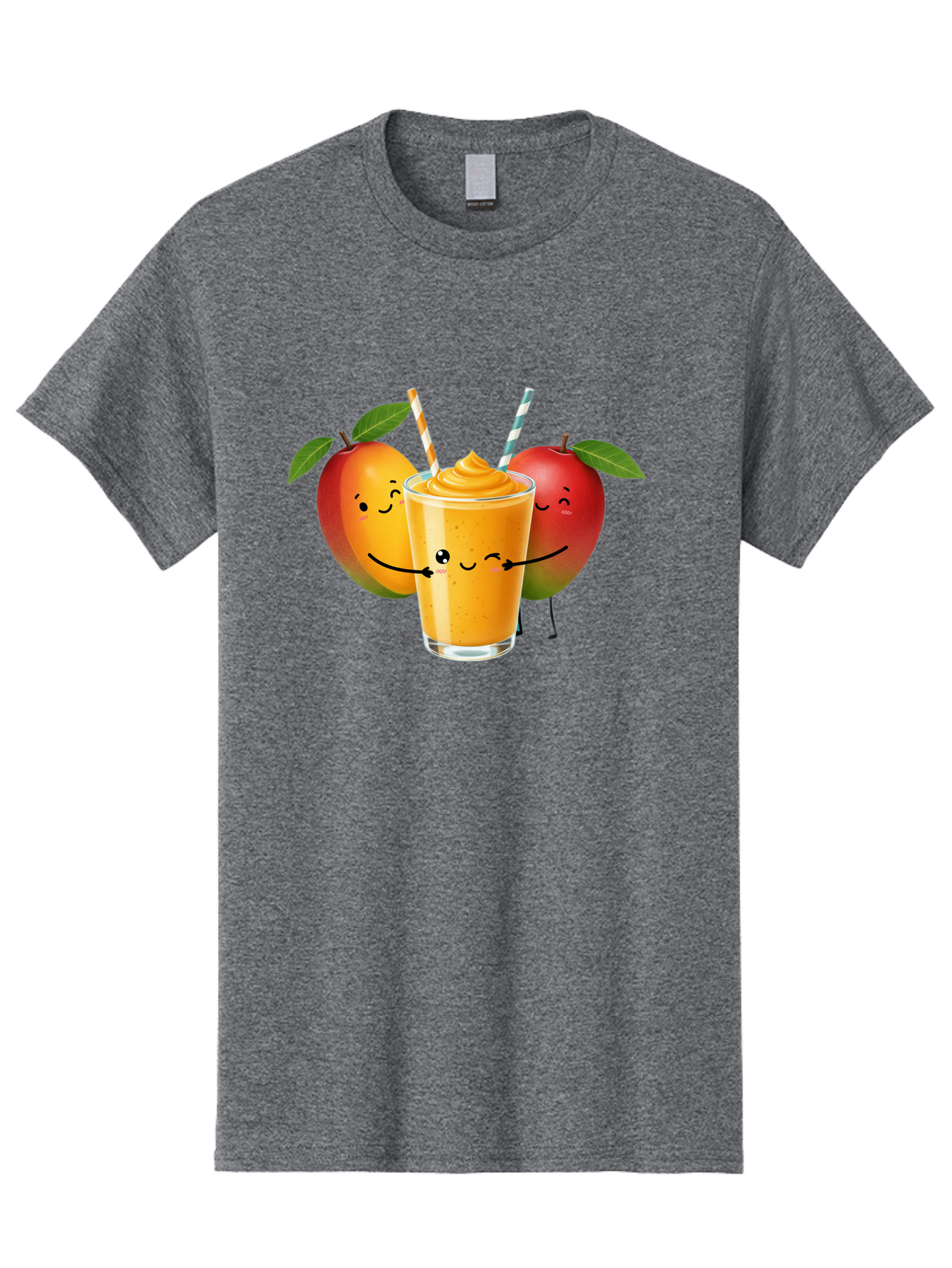 Mango-Apple-Smoothie Men'S Graphic Tee, 100% Cotton, Comfortable Casual Summer Wear, Machine Washable, Mango Smoothie, Apple Characters, Orange Drink, Cartoon Style, Happy Fruits, Smiling Faces, Healthy Beverage, Refreshing Drink, Bac135