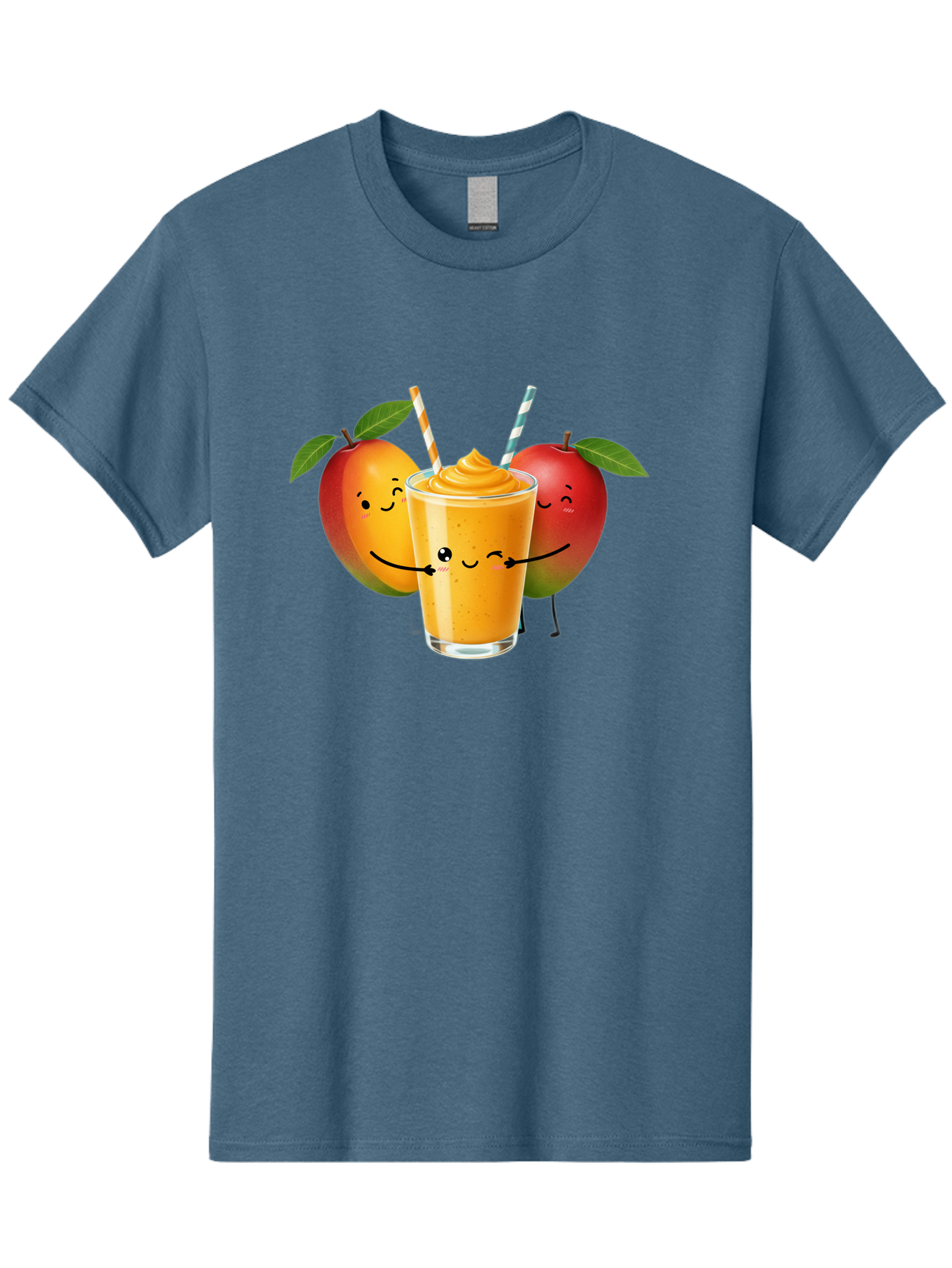 Mango-Apple-Smoothie Men'S Graphic Tee, 100% Cotton, Comfortable Casual Summer Wear, Machine Washable, Mango Smoothie, Apple Characters, Orange Drink, Cartoon Style, Happy Fruits, Smiling Faces, Healthy Beverage, Refreshing Drink, Bac135