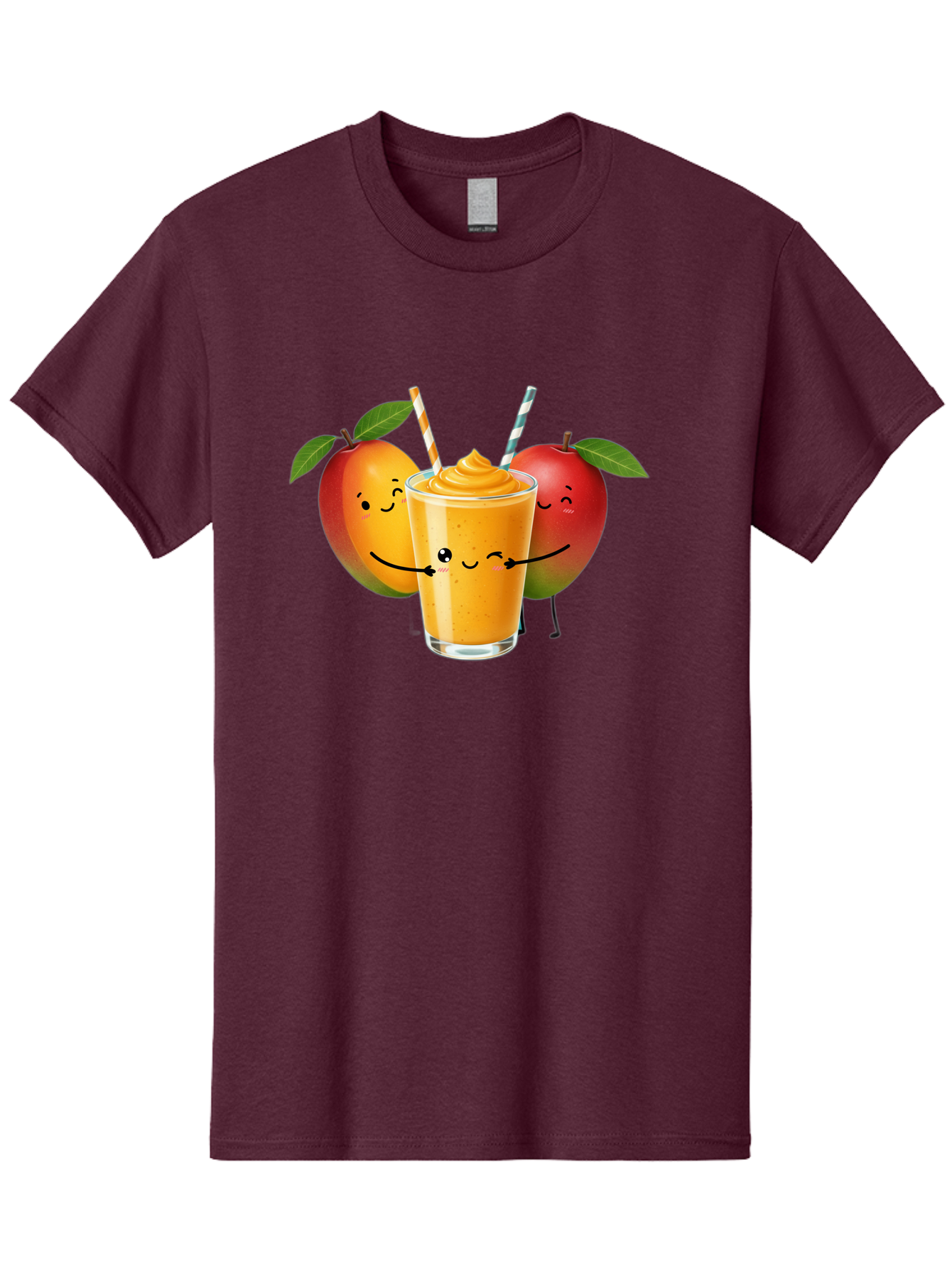 Mango-Apple-Smoothie Men'S Graphic Tee, 100% Cotton, Comfortable Casual Summer Wear, Machine Washable, Mango Smoothie, Apple Characters, Orange Drink, Cartoon Style, Happy Fruits, Smiling Faces, Healthy Beverage, Refreshing Drink, Bac135