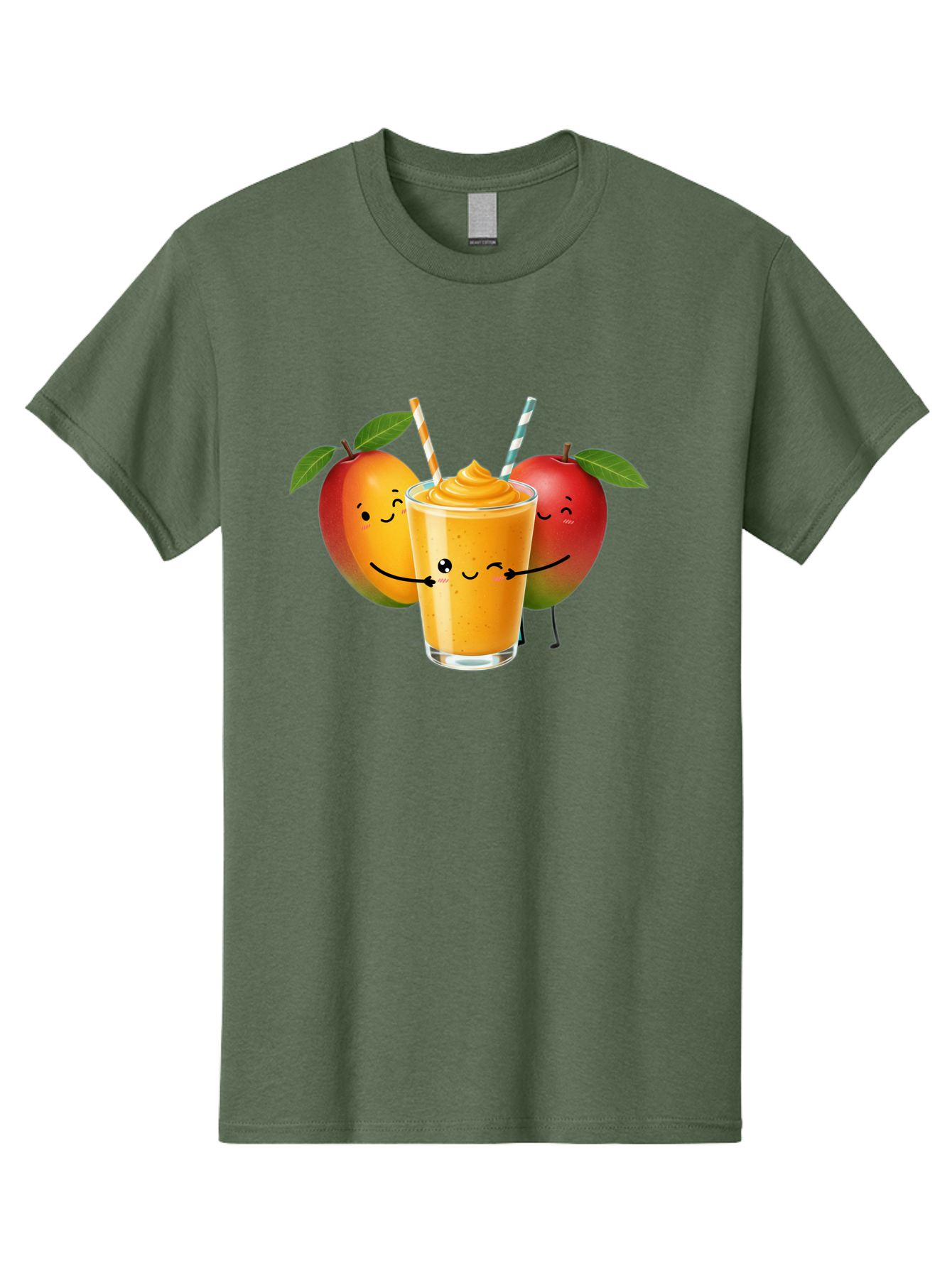 Mango-Apple-Smoothie Men'S Graphic Tee, 100% Cotton, Comfortable Casual Summer Wear, Machine Washable, Mango Smoothie, Apple Characters, Orange Drink, Cartoon Style, Happy Fruits, Smiling Faces, Healthy Beverage, Refreshing Drink, Bac135
