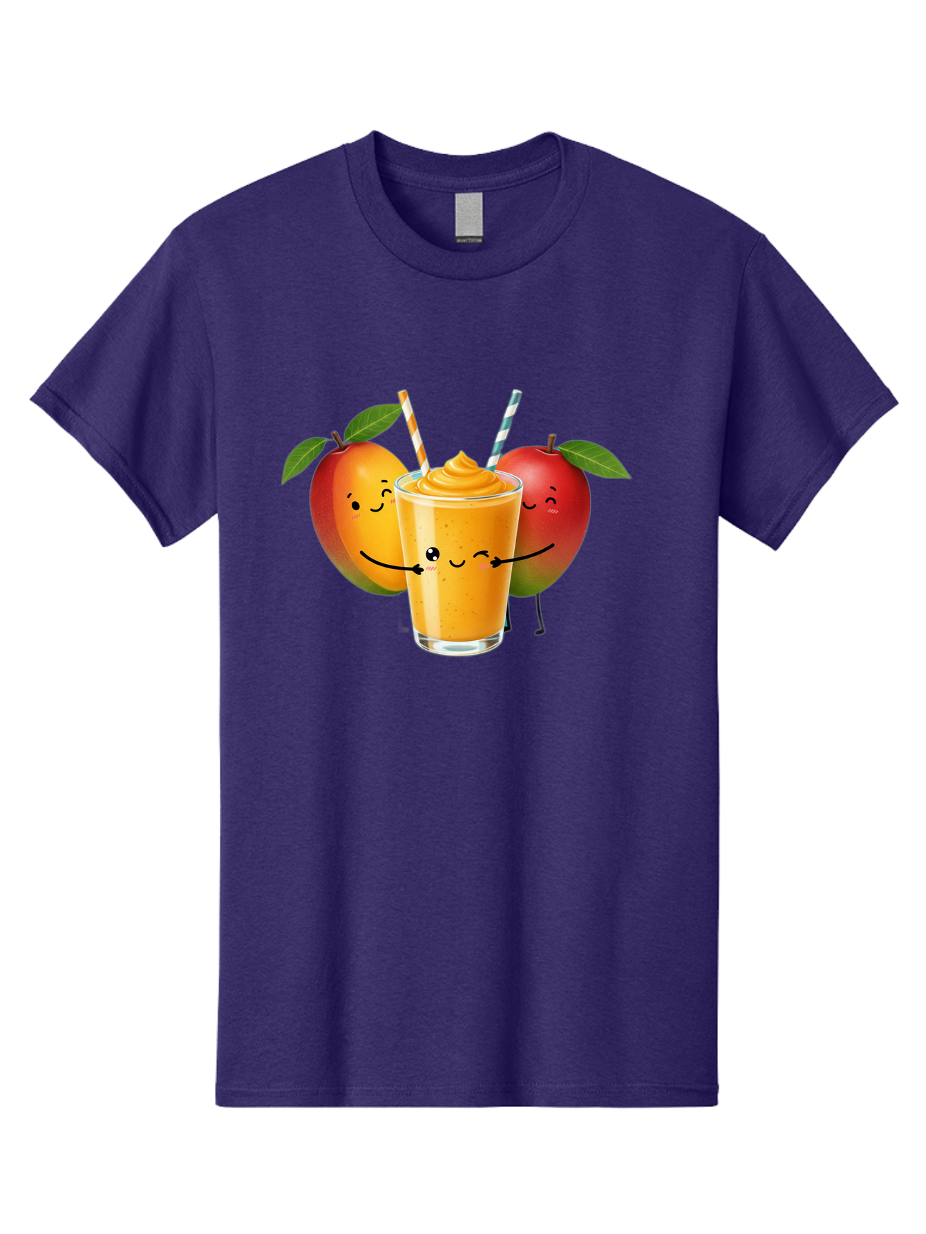 Mango-Apple-Smoothie Men'S Graphic Tee, 100% Cotton, Comfortable Casual Summer Wear, Machine Washable, Mango Smoothie, Apple Characters, Orange Drink, Cartoon Style, Happy Fruits, Smiling Faces, Healthy Beverage, Refreshing Drink, Bac135