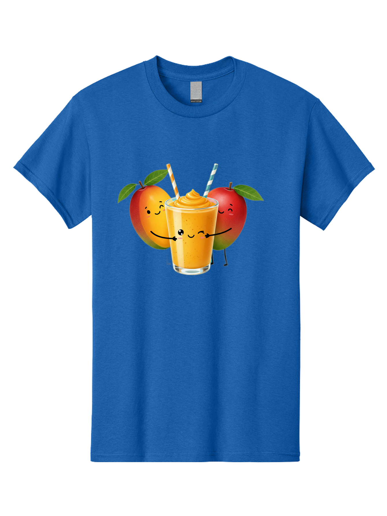 Mango-Apple-Smoothie Men'S Graphic Tee, 100% Cotton, Comfortable Casual Summer Wear, Machine Washable, Mango Smoothie, Apple Characters, Orange Drink, Cartoon Style, Happy Fruits, Smiling Faces, Healthy Beverage, Refreshing Drink, Bac135