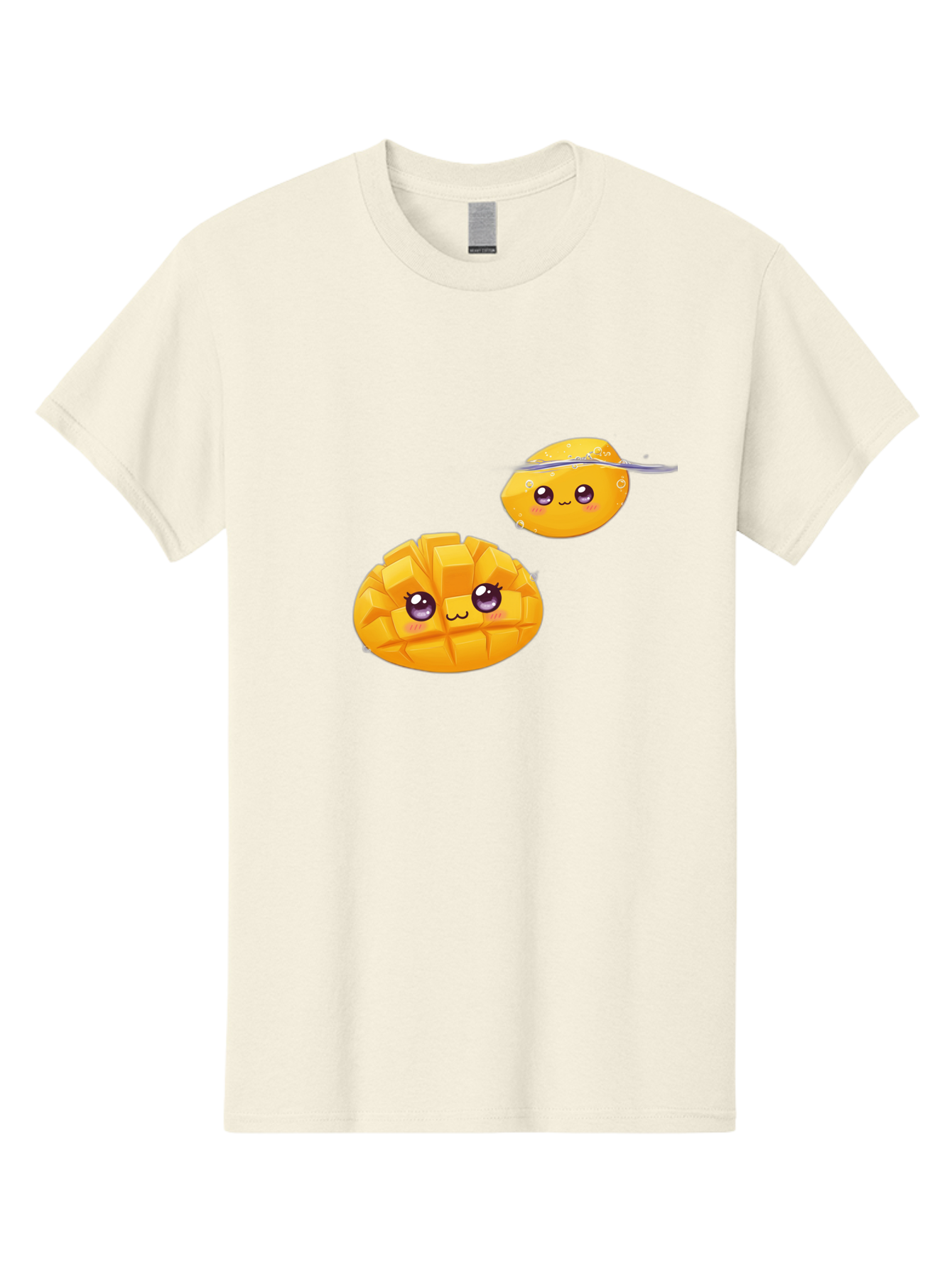 Mango-Characters Men'S Graphic Tee, 100% Cotton, Comfortable Casual Summer Wear, Machine Washable, Cartoon Mangoes, Cute Fruit, Kawaii Characters, Smiling Faces, Playful Illustration, Adorable Graphics, Tropical Fruit, Fun Design Bac138
