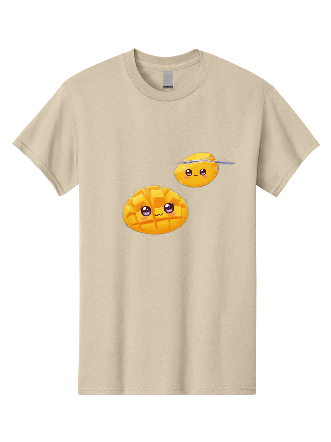 Mango-Characters Men'S Graphic Tee, 100% Cotton, Comfortable Casual Summer Wear, Machine Washable, Cartoon Mangoes, Cute Fruit, Kawaii Characters, Smiling Faces, Playful Illustration, Adorable Graphics, Tropical Fruit, Fun Design Bac138