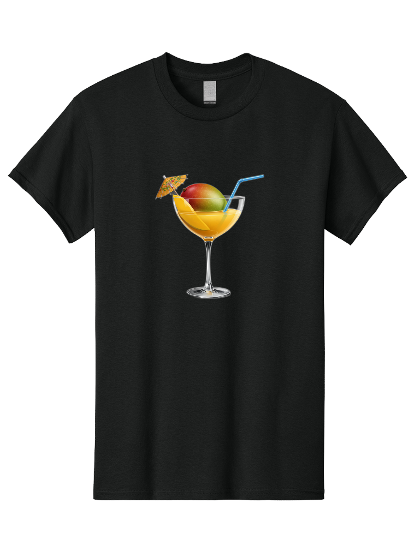 Mango-Cocktail Men'S Graphic Tee, 100% Cotton, Comfortable Casual Summer Wear, Machine Washable, Cocktail Glass, Orange Drink, Mango, Umbrella, Blue Straw, Refreshing Beverage, Summer Drink, Citrus Flavor, Fruity Cocktail, Tropical Twist, Bac139