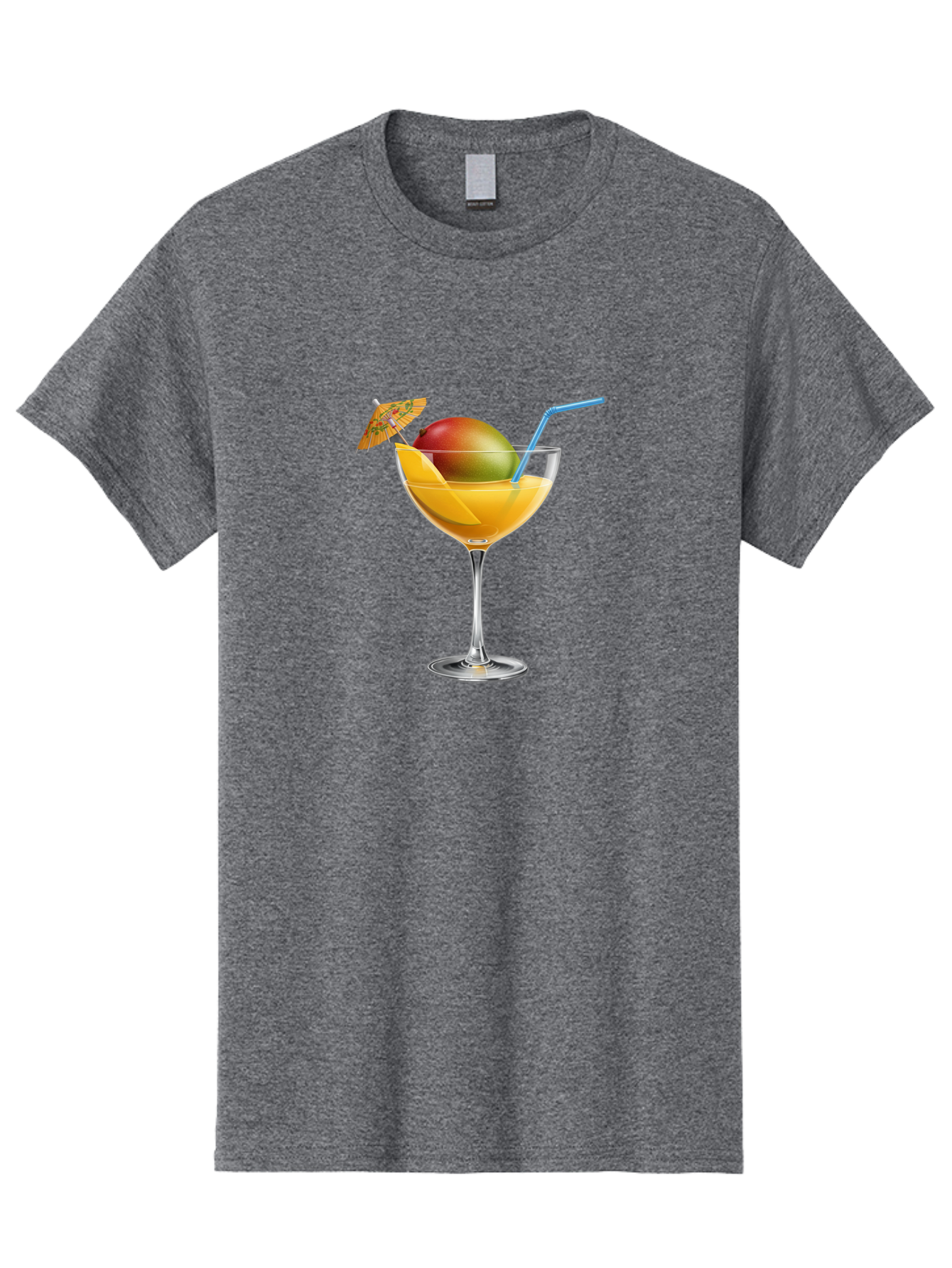 Mango-Cocktail Men'S Graphic Tee, 100% Cotton, Comfortable Casual Summer Wear, Machine Washable, Cocktail Glass, Orange Drink, Mango, Umbrella, Blue Straw, Refreshing Beverage, Summer Drink, Citrus Flavor, Fruity Cocktail, Tropical Twist, Bac139