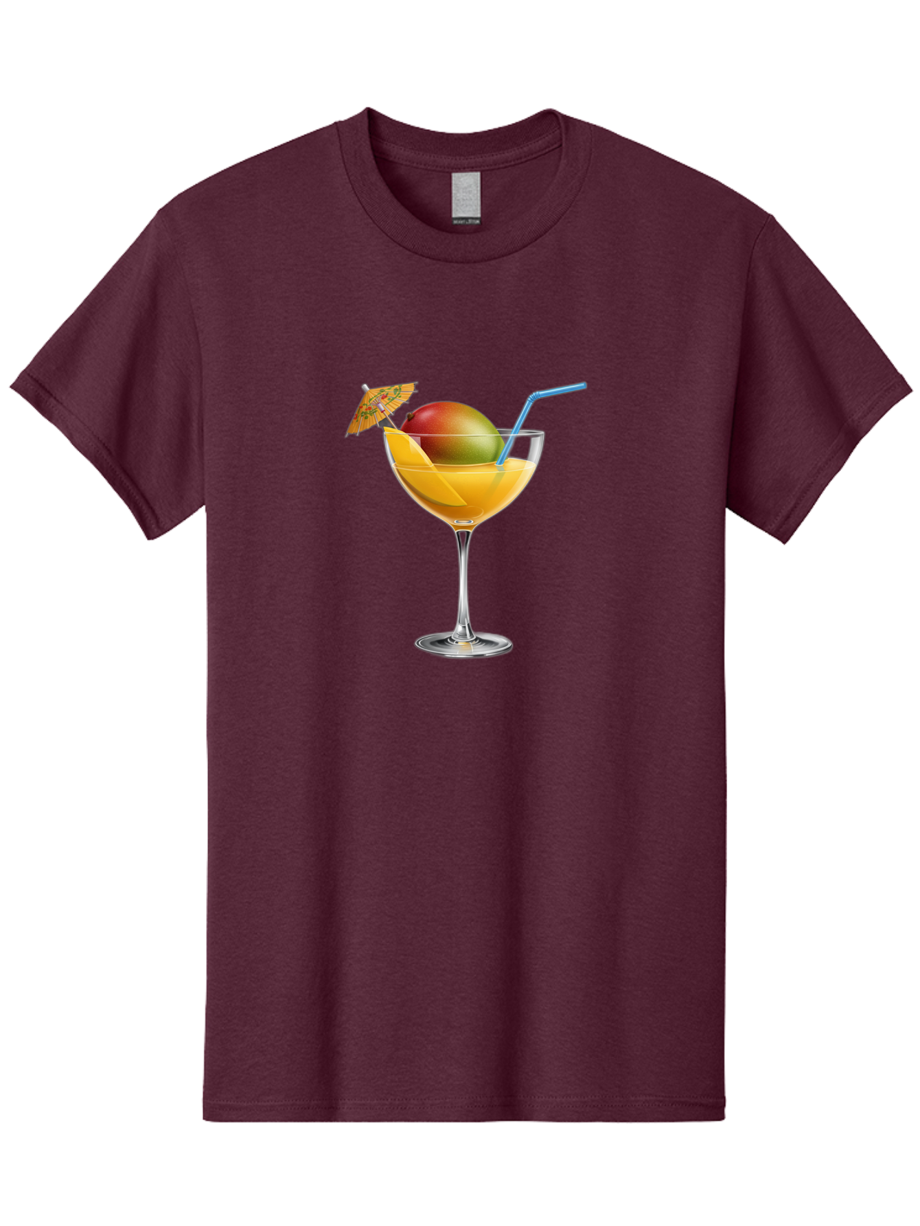Mango-Cocktail Men'S Graphic Tee, 100% Cotton, Comfortable Casual Summer Wear, Machine Washable, Cocktail Glass, Orange Drink, Mango, Umbrella, Blue Straw, Refreshing Beverage, Summer Drink, Citrus Flavor, Fruity Cocktail, Tropical Twist, Bac139