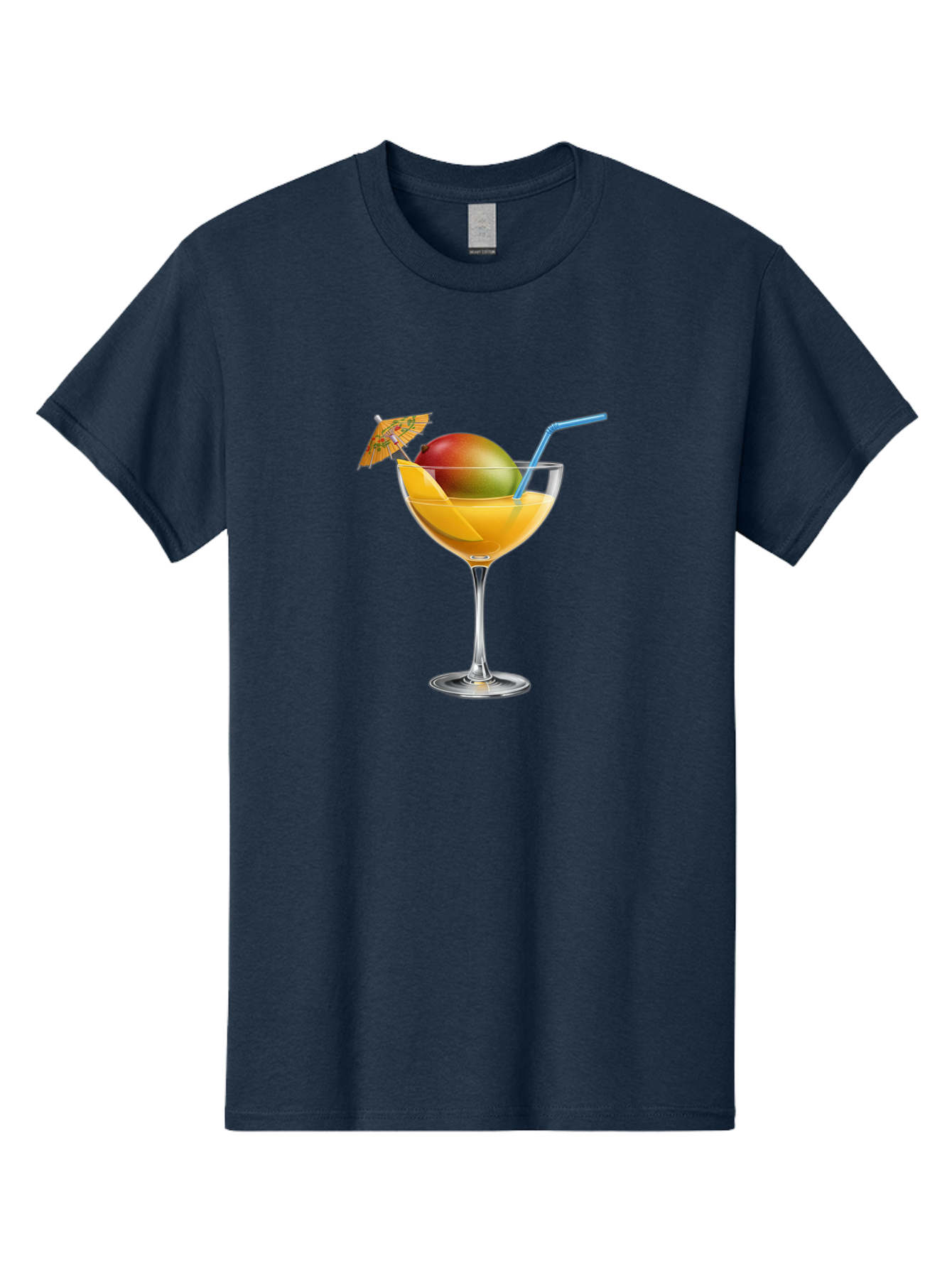 Mango-Cocktail Men'S Graphic Tee, 100% Cotton, Comfortable Casual Summer Wear, Machine Washable, Cocktail Glass, Orange Drink, Mango, Umbrella, Blue Straw, Refreshing Beverage, Summer Drink, Citrus Flavor, Fruity Cocktail, Tropical Twist, Bac139