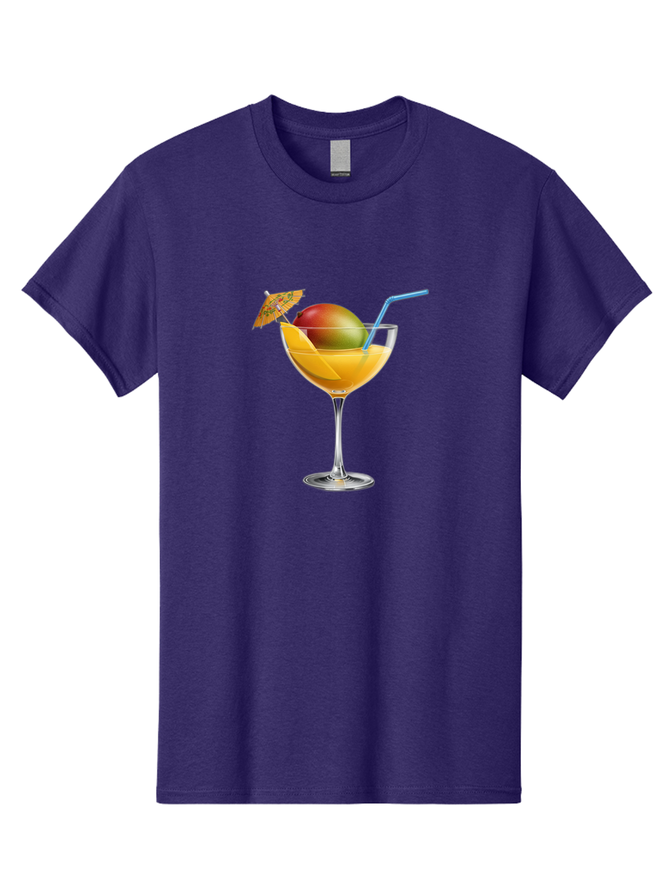 Mango-Cocktail Men'S Graphic Tee, 100% Cotton, Comfortable Casual Summer Wear, Machine Washable, Cocktail Glass, Orange Drink, Mango, Umbrella, Blue Straw, Refreshing Beverage, Summer Drink, Citrus Flavor, Fruity Cocktail, Tropical Twist, Bac139