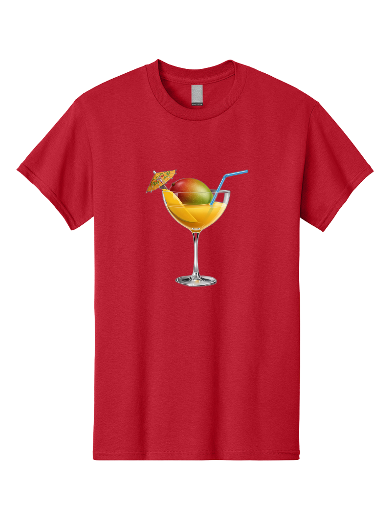 Mango-Cocktail Men'S Graphic Tee, 100% Cotton, Comfortable Casual Summer Wear, Machine Washable, Cocktail Glass, Orange Drink, Mango, Umbrella, Blue Straw, Refreshing Beverage, Summer Drink, Citrus Flavor, Fruity Cocktail, Tropical Twist, Bac139