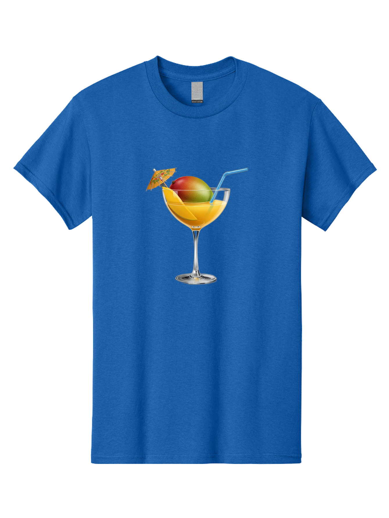 Mango-Cocktail Men'S Graphic Tee, 100% Cotton, Comfortable Casual Summer Wear, Machine Washable, Cocktail Glass, Orange Drink, Mango, Umbrella, Blue Straw, Refreshing Beverage, Summer Drink, Citrus Flavor, Fruity Cocktail, Tropical Twist, Bac139