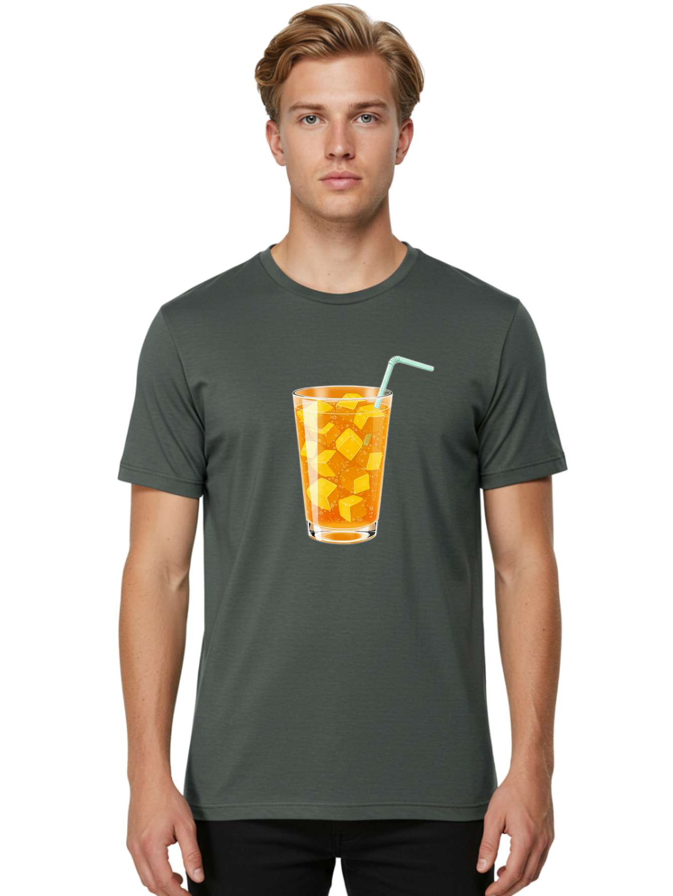 Mango-Drink Men'S Graphic Tee, 100% Cotton, Comfortable Casual Summer Wear, Machine Washable, Mango Juice, Refreshing Drink, Cold Beverage, Fruit Cubes, Glass With Straw, Summer Drink, Healthy Drink, Mango Flavor, Fizzy Drink, Citrus Drink Bac141