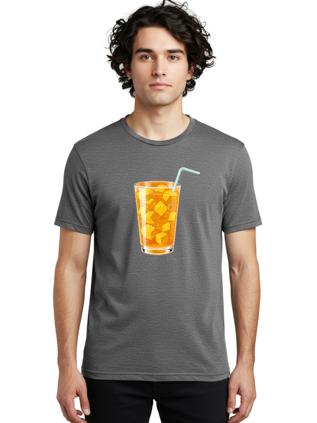 Mango-Drink Men'S Graphic Tee, 100% Cotton, Comfortable Casual Summer Wear, Machine Washable, Mango Juice, Refreshing Drink, Cold Beverage, Fruit Cubes, Glass With Straw, Summer Drink, Healthy Drink, Mango Flavor, Fizzy Drink, Citrus Drink Bac141