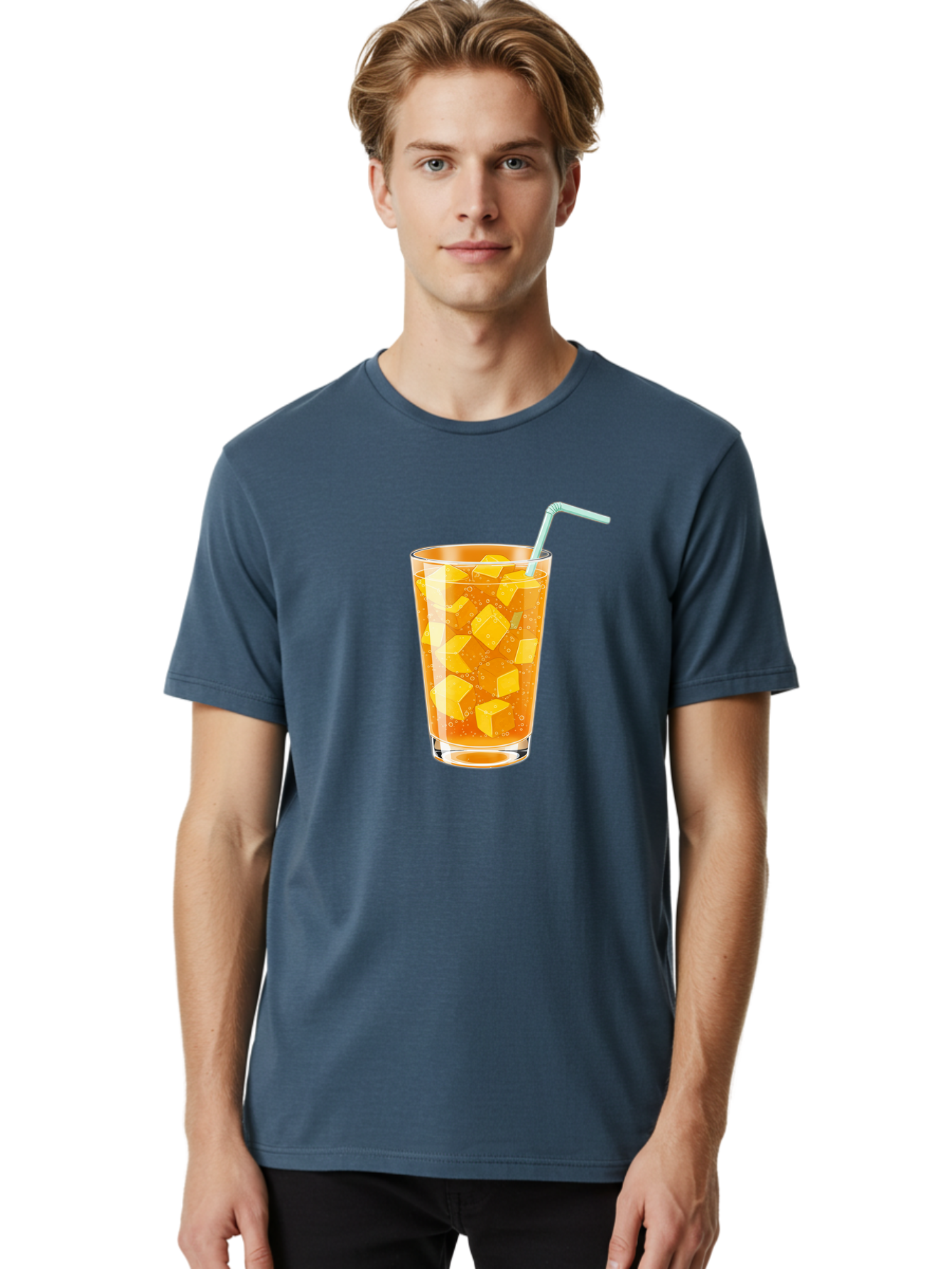 Mango-Drink Men'S Graphic Tee, 100% Cotton, Comfortable Casual Summer Wear, Machine Washable, Mango Juice, Refreshing Drink, Cold Beverage, Fruit Cubes, Glass With Straw, Summer Drink, Healthy Drink, Mango Flavor, Fizzy Drink, Citrus Drink Bac141
