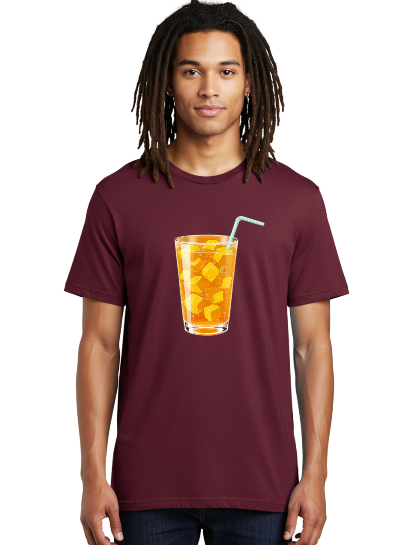 Mango-Drink Men'S Graphic Tee, 100% Cotton, Comfortable Casual Summer Wear, Machine Washable, Mango Juice, Refreshing Drink, Cold Beverage, Fruit Cubes, Glass With Straw, Summer Drink, Healthy Drink, Mango Flavor, Fizzy Drink, Citrus Drink Bac141