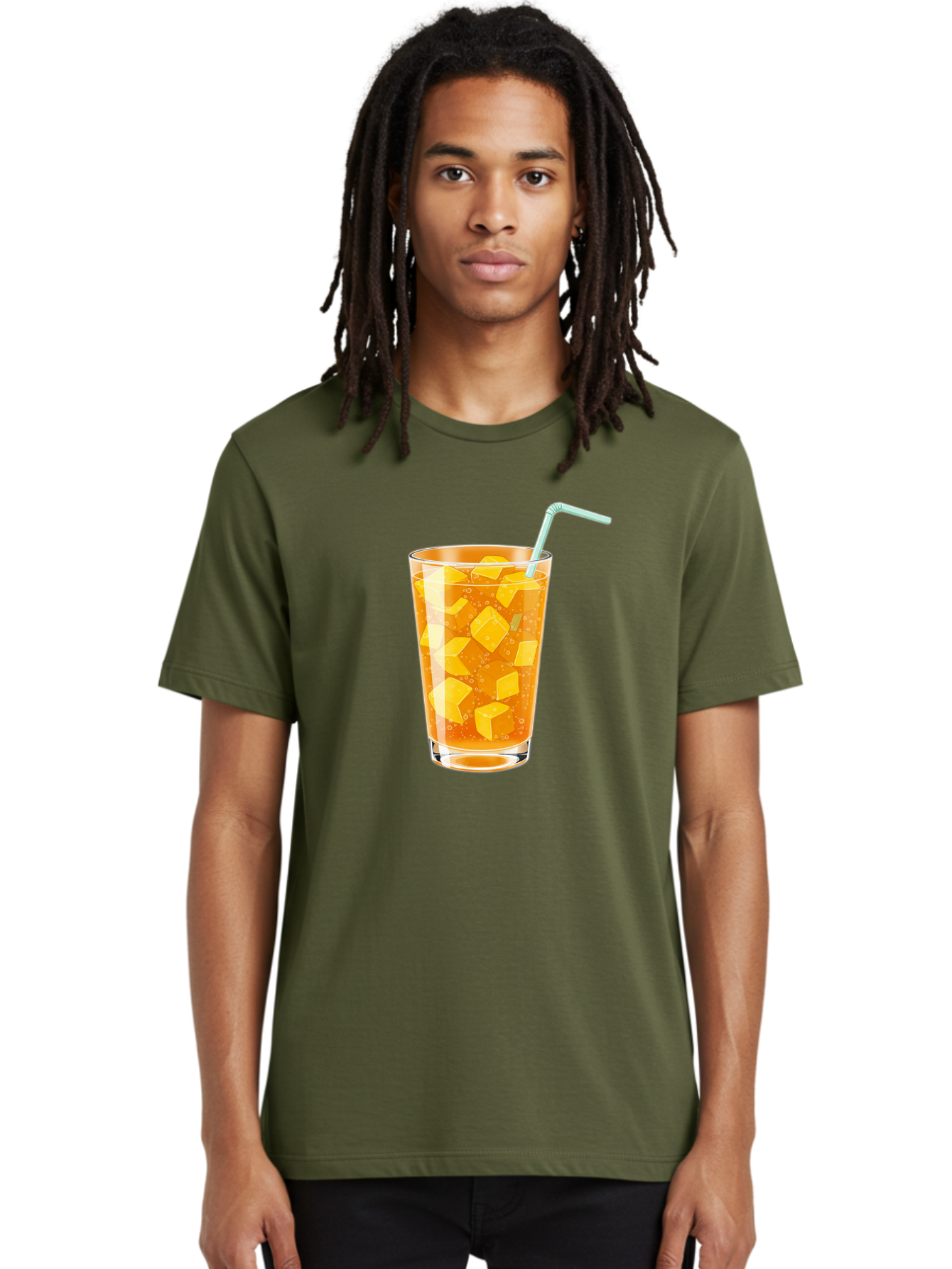 Mango-Drink Men'S Graphic Tee, 100% Cotton, Comfortable Casual Summer Wear, Machine Washable, Mango Juice, Refreshing Drink, Cold Beverage, Fruit Cubes, Glass With Straw, Summer Drink, Healthy Drink, Mango Flavor, Fizzy Drink, Citrus Drink Bac141
