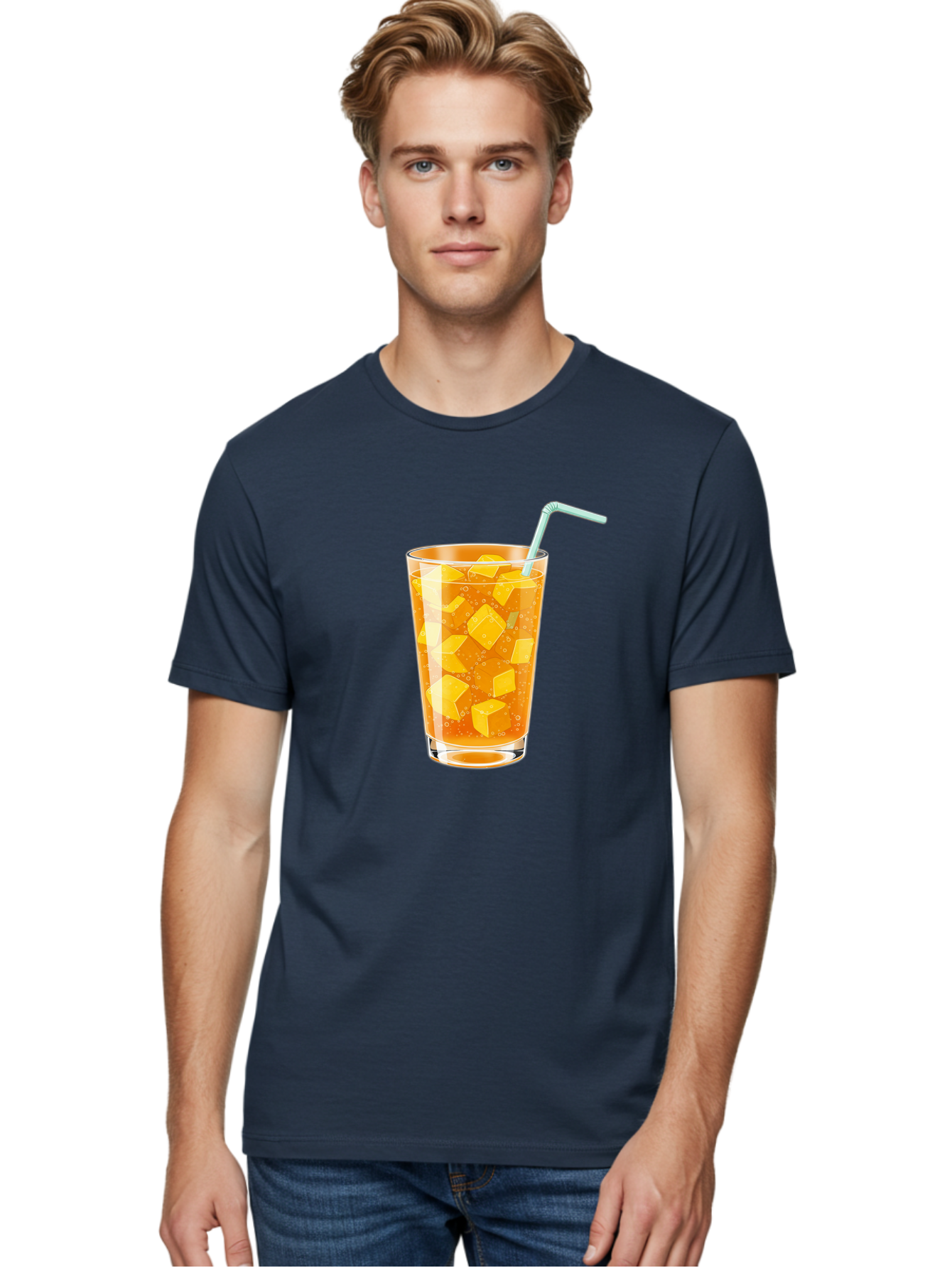 Mango-Drink Men'S Graphic Tee, 100% Cotton, Comfortable Casual Summer Wear, Machine Washable, Mango Juice, Refreshing Drink, Cold Beverage, Fruit Cubes, Glass With Straw, Summer Drink, Healthy Drink, Mango Flavor, Fizzy Drink, Citrus Drink Bac141