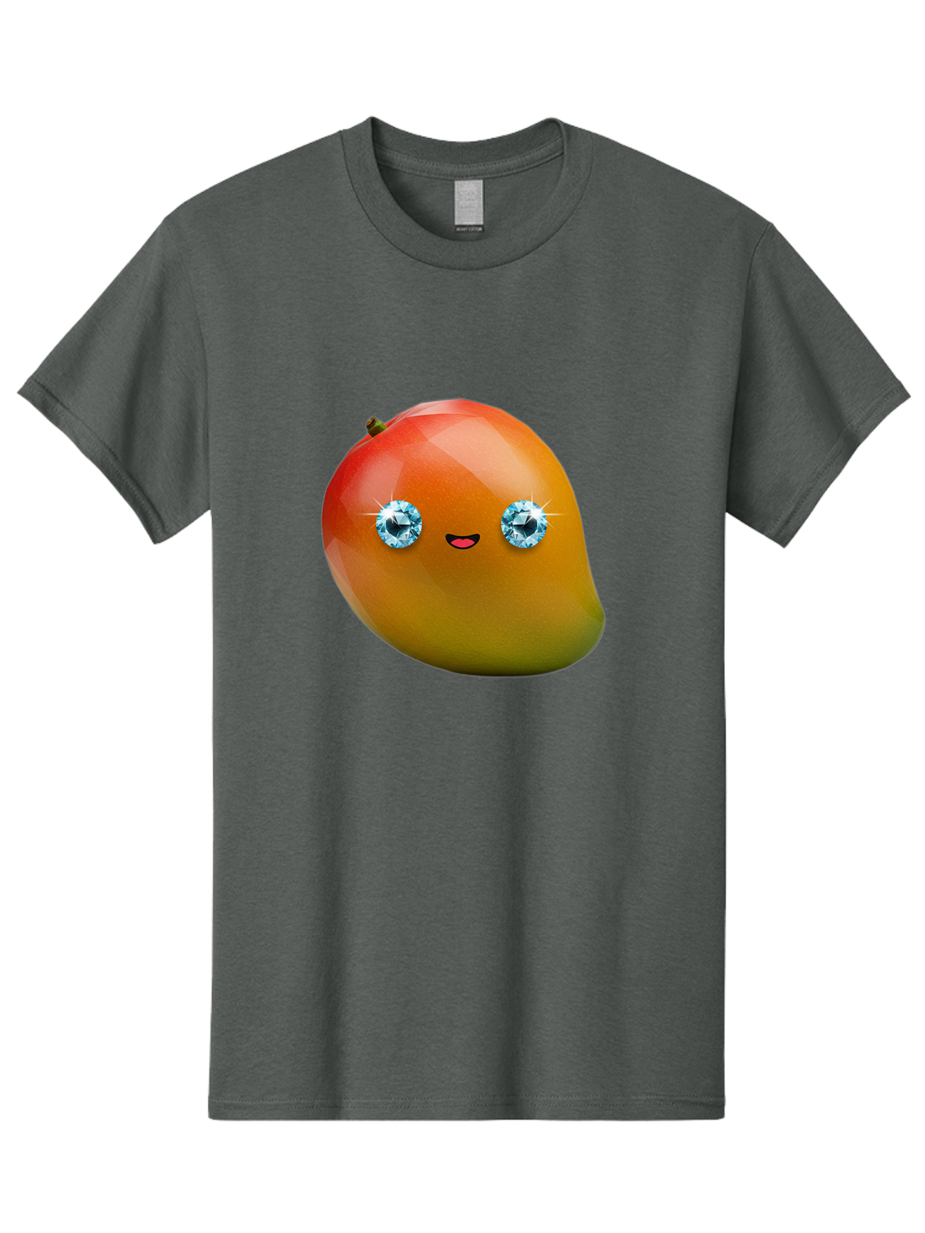 Mango-Eyes Men'S Graphic Tee, 100% Cotton, Comfortable Casual Summer Wear, Machine Washable, Mango Fruit, Diamond Eyes, Cartoon Character, Shiny Mango, Cute Fruit, Smiling Face, Vibrant Colors, Luxury Fruit, Exotic Charm Bac143