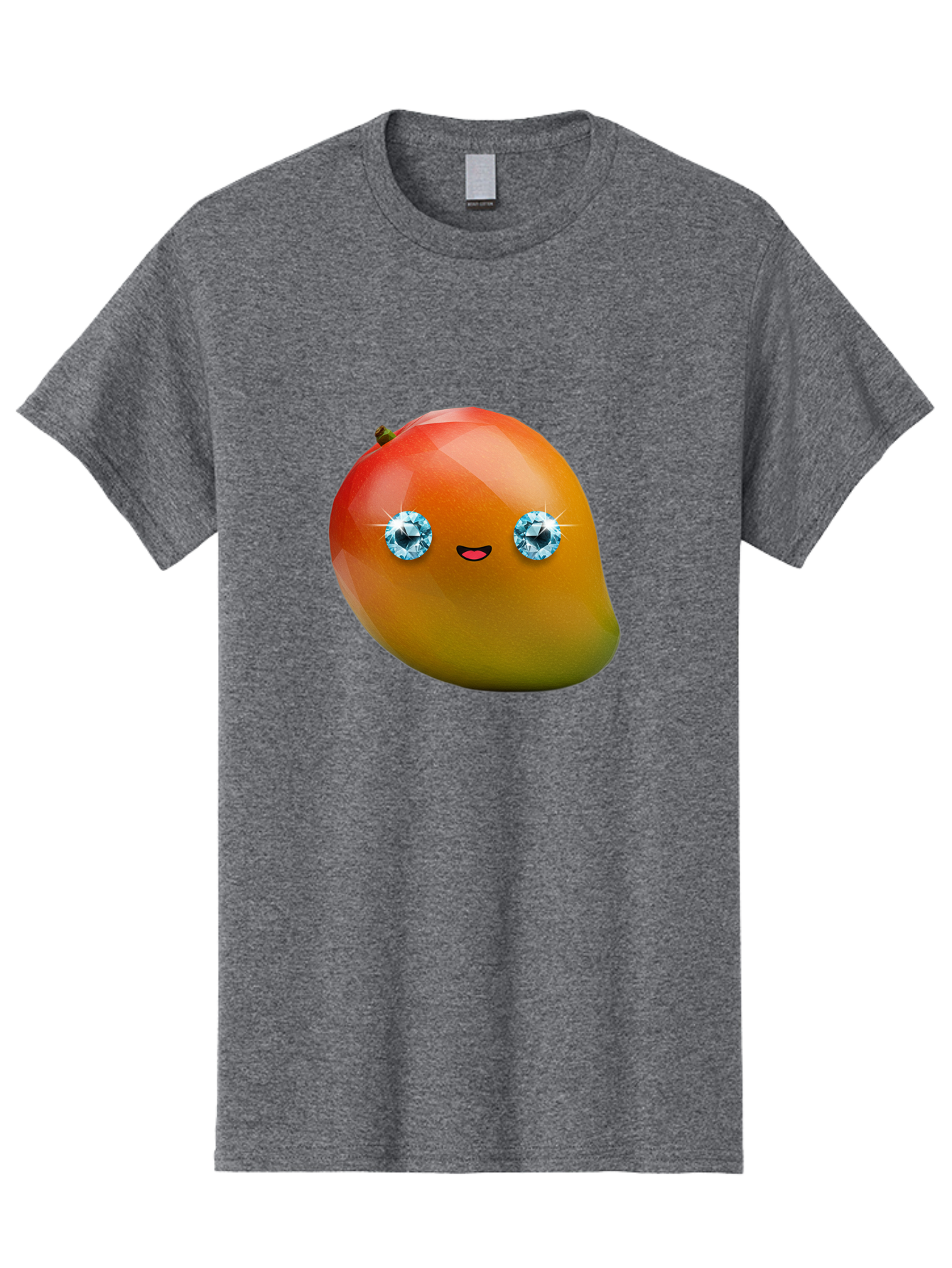 Mango-Eyes Men'S Graphic Tee, 100% Cotton, Comfortable Casual Summer Wear, Machine Washable, Mango Fruit, Diamond Eyes, Cartoon Character, Shiny Mango, Cute Fruit, Smiling Face, Vibrant Colors, Luxury Fruit, Exotic Charm Bac143
