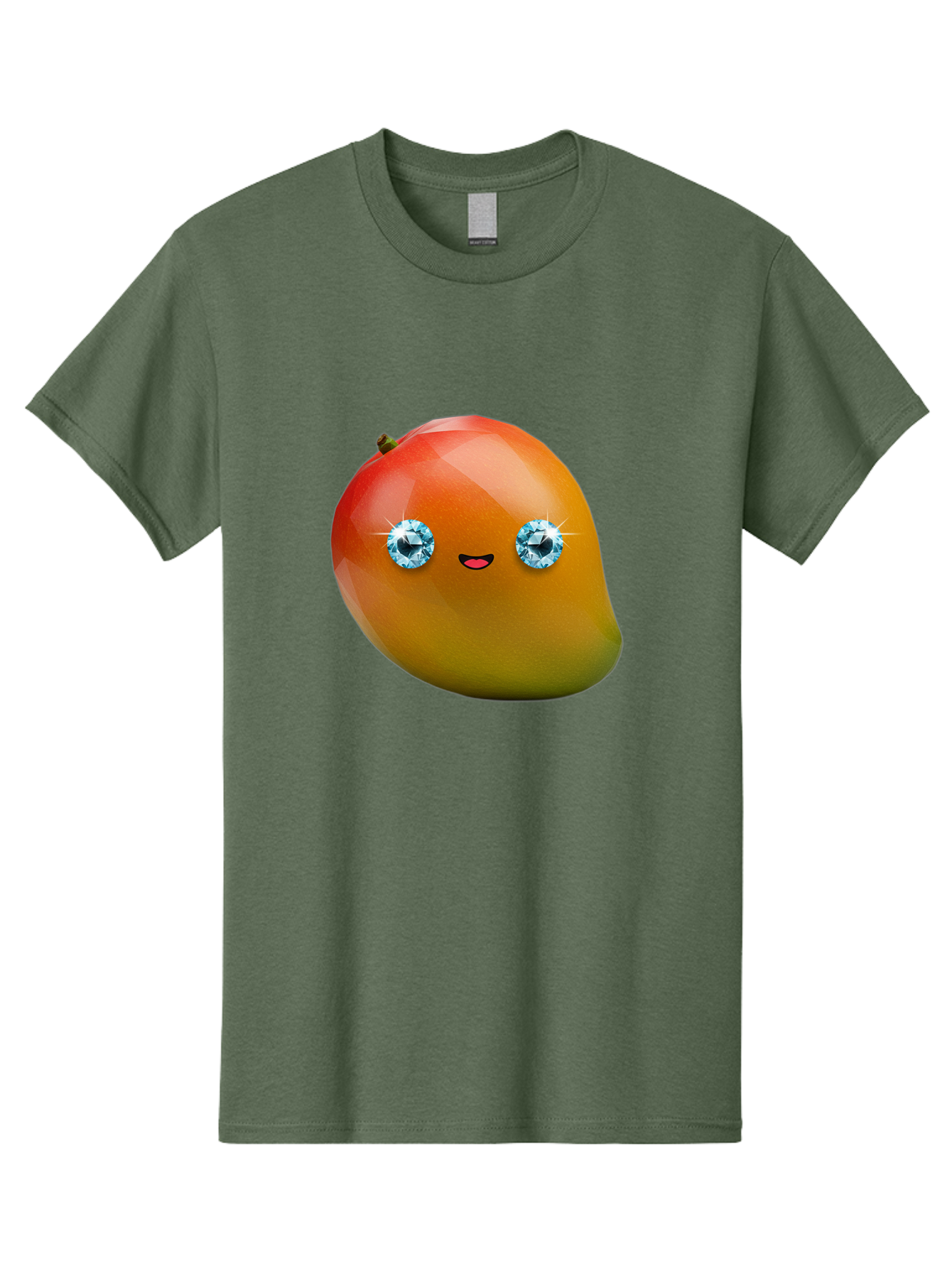 Mango-Eyes Men'S Graphic Tee, 100% Cotton, Comfortable Casual Summer Wear, Machine Washable, Mango Fruit, Diamond Eyes, Cartoon Character, Shiny Mango, Cute Fruit, Smiling Face, Vibrant Colors, Luxury Fruit, Exotic Charm Bac143