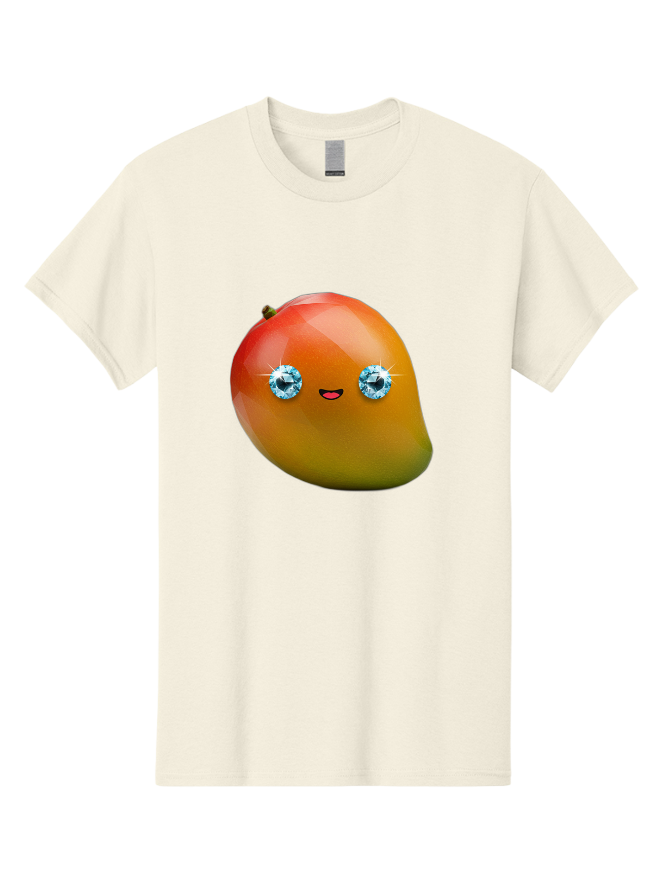 Mango-Eyes Men'S Graphic Tee, 100% Cotton, Comfortable Casual Summer Wear, Machine Washable, Mango Fruit, Diamond Eyes, Cartoon Character, Shiny Mango, Cute Fruit, Smiling Face, Vibrant Colors, Luxury Fruit, Exotic Charm Bac143